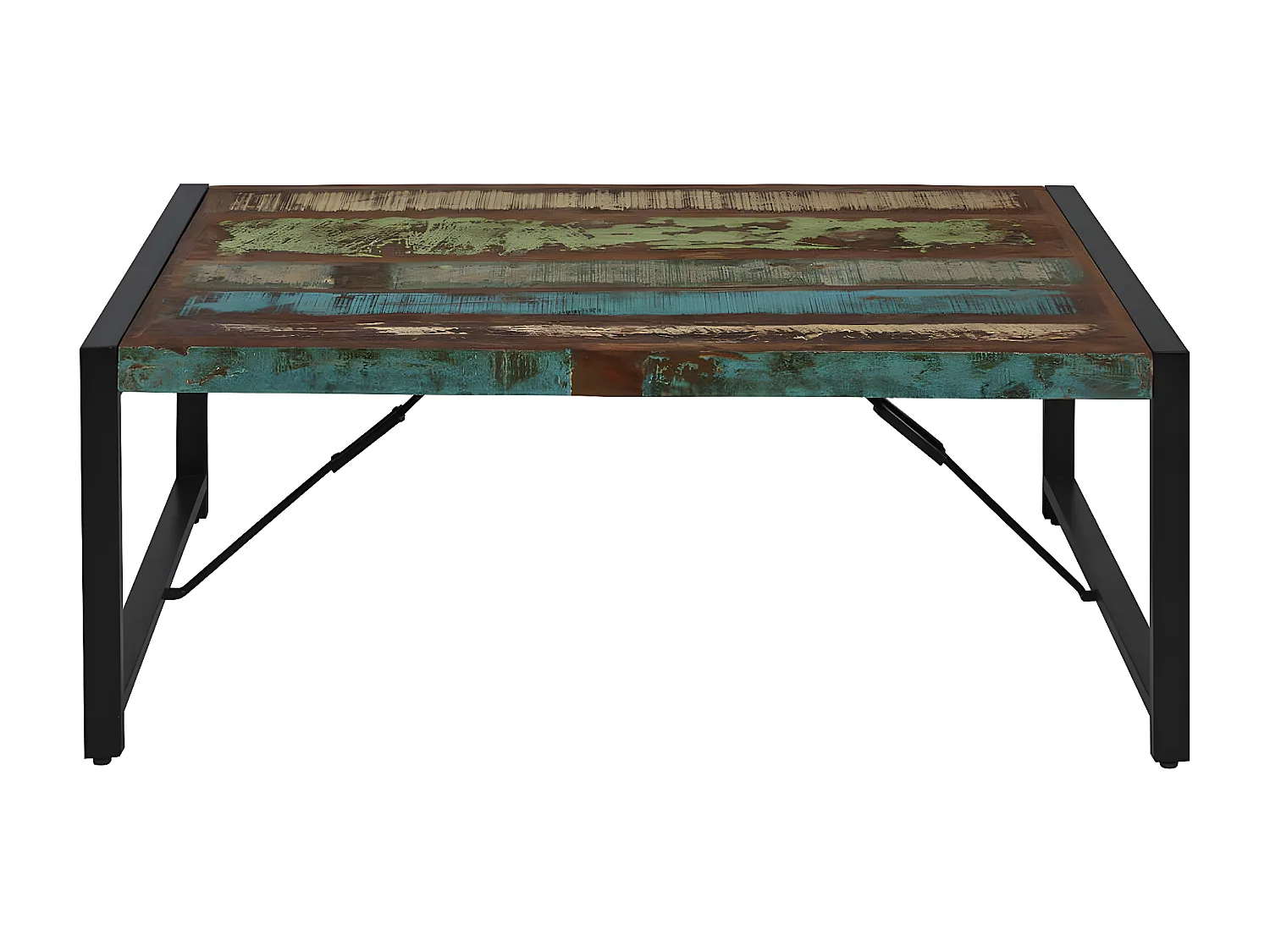 KALI - Table Basse Bois Recyclé et Métal Noir