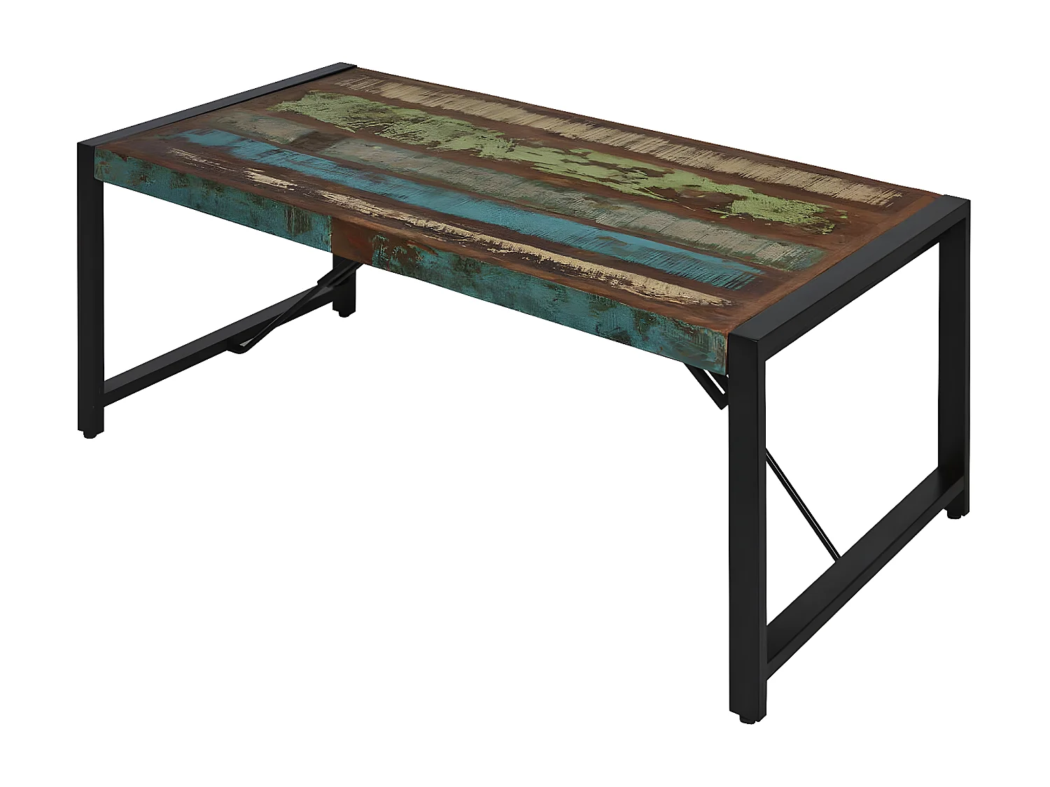 KALI - Table Basse Bois Recyclé et Métal Noir