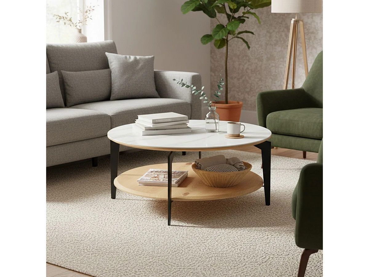 TASHA - Table Basse Ronde Métal et Céramique