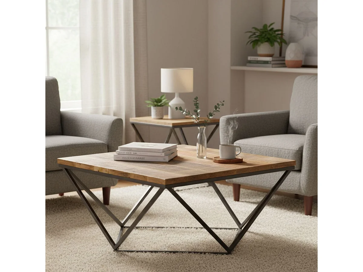 INDUS - Table Basse Carrée Pivoté