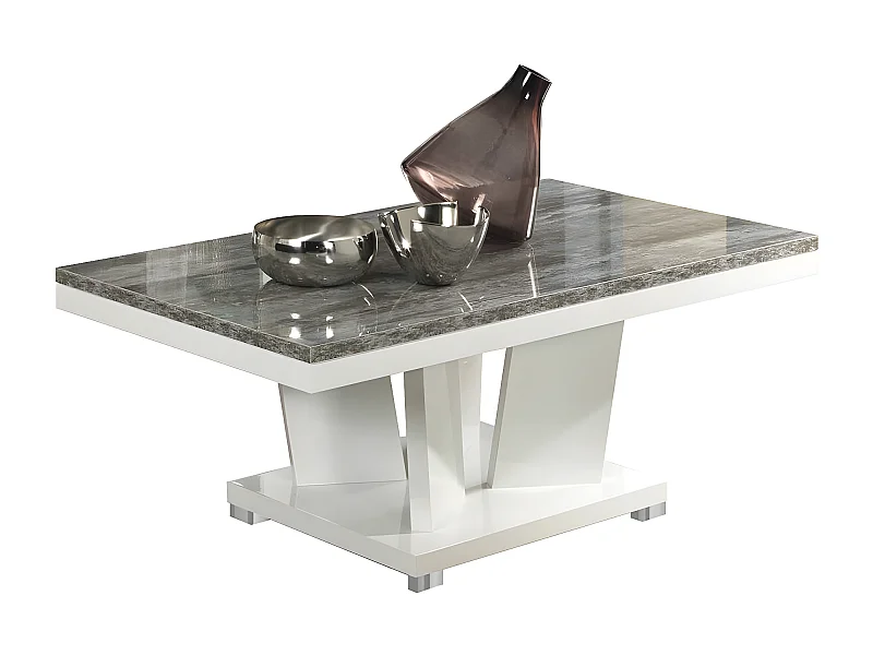 DENYS - Table Basse Rectangulaire Laqué Blanc et Effet Bois Taupe