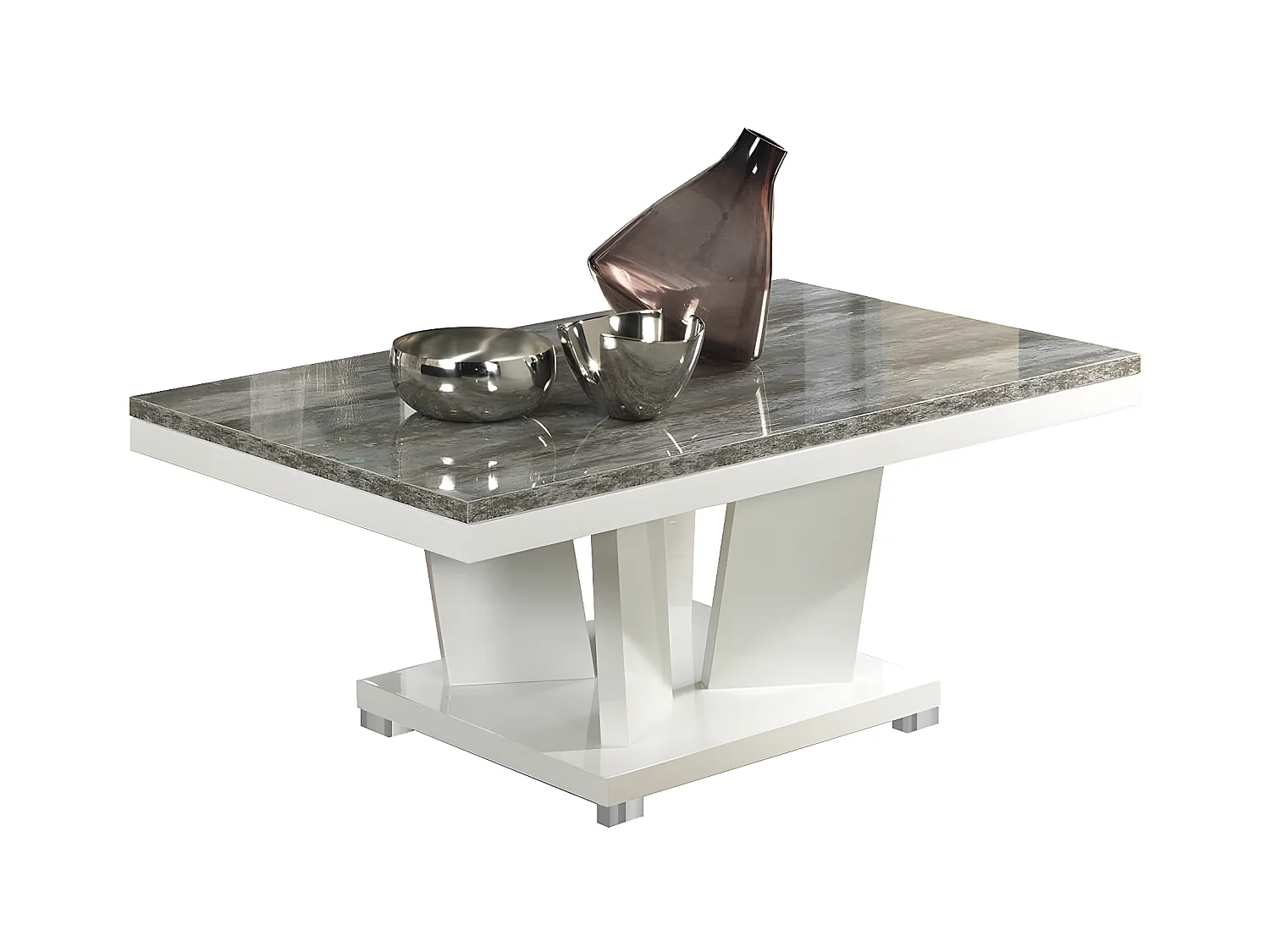 DENYS - Table Basse Rectangulaire Laqué Blanc et Effet Bois Taupe
