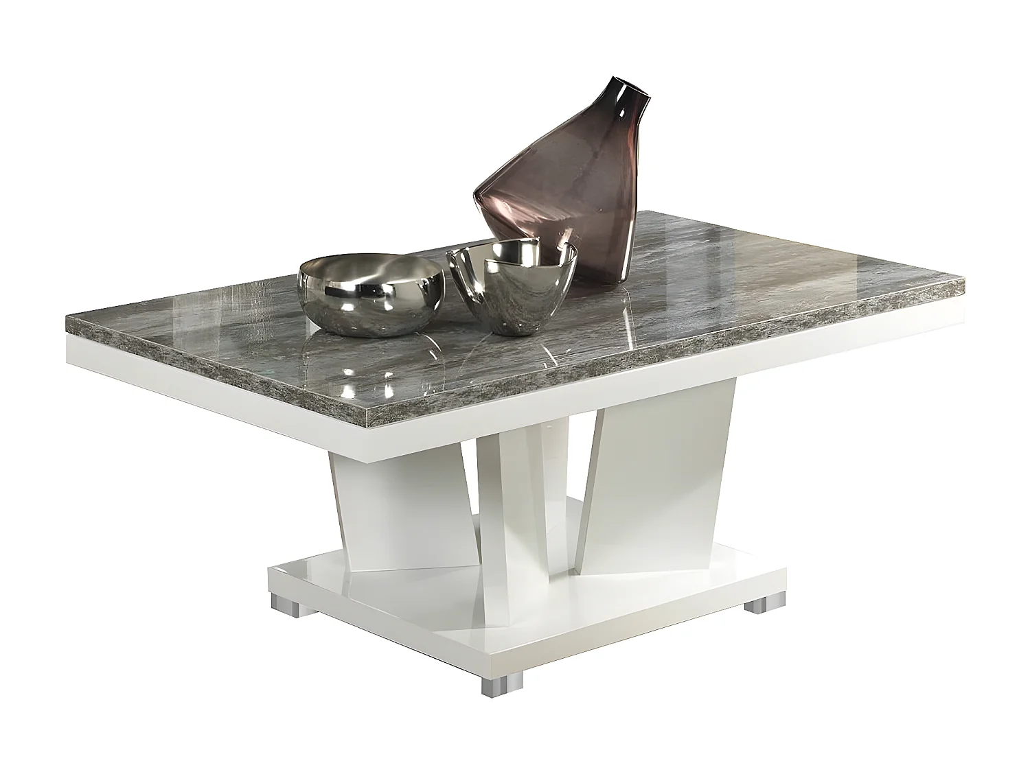 DENYS - Table Basse Rectangulaire Laqué Blanc et Effet Bois Taupe