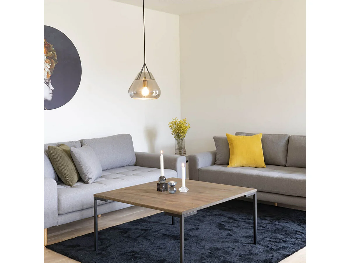 BERGAME - Table Basse Carrée 90cm Chêne Grisé et Pieds Métal