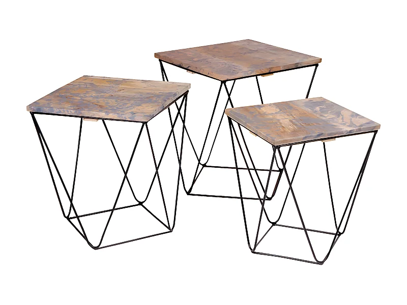 ERLING - Lot de 3 Tables Basses Acier et Effet Marbre Gris