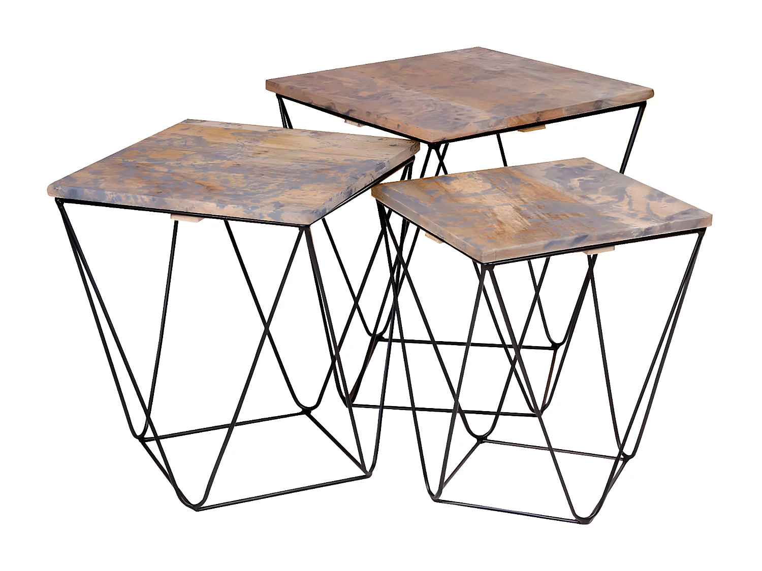 ERLING - Lot de 3 Tables Basses Acier et Effet Marbre Gris