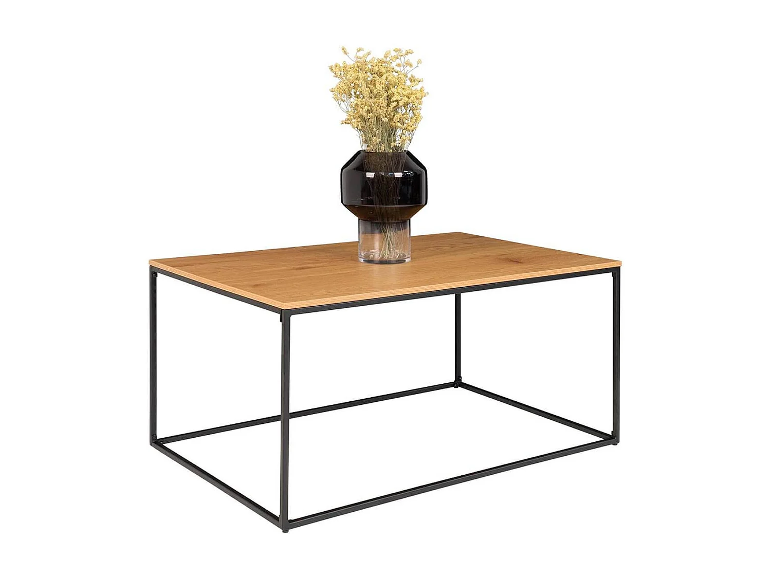 VOLLRAD - Table Basse Acier et Plateau Bois Aspect Naturel