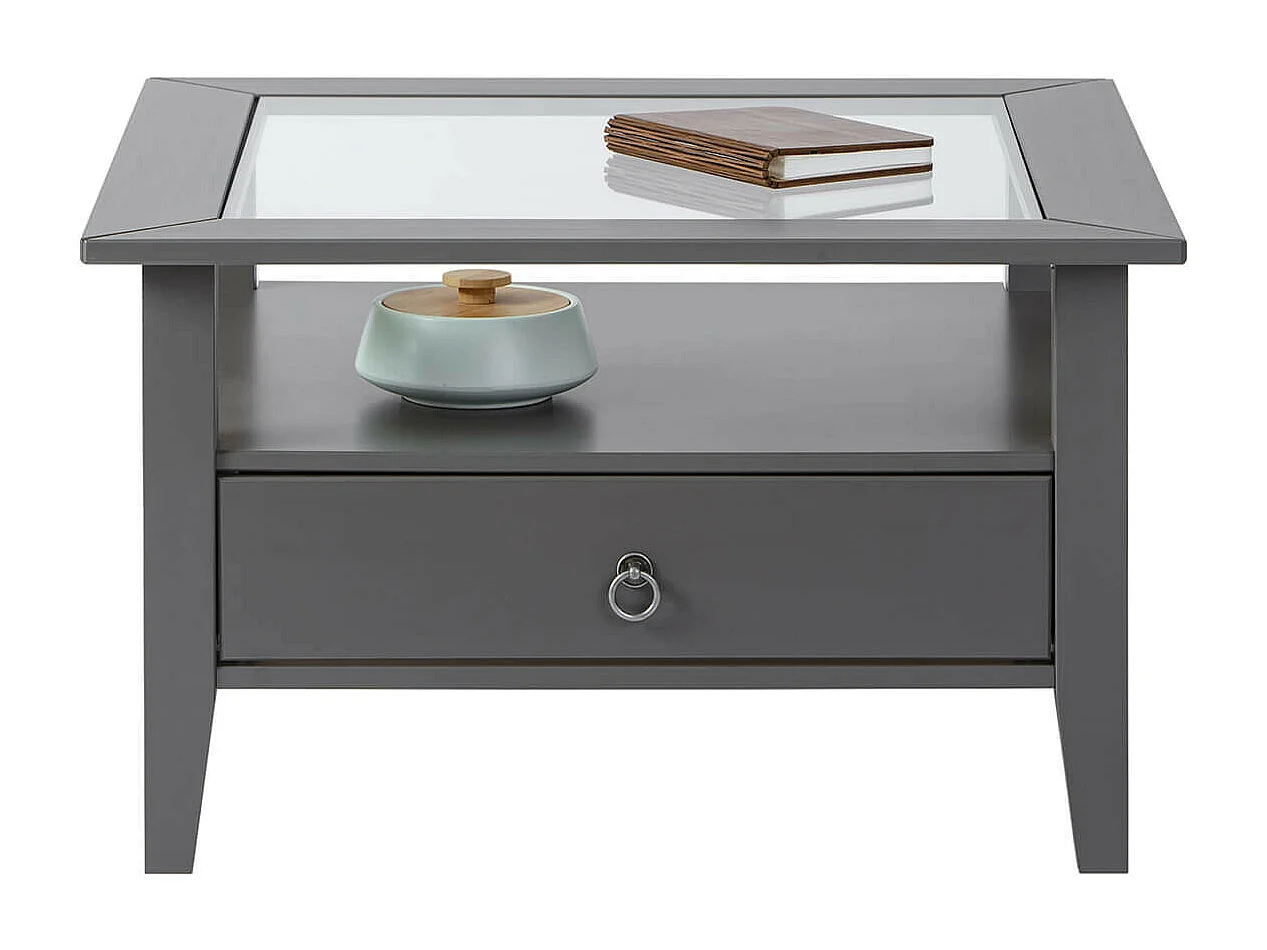MELINA - Table Basse Carrée Bois Massif Laqué  Gris