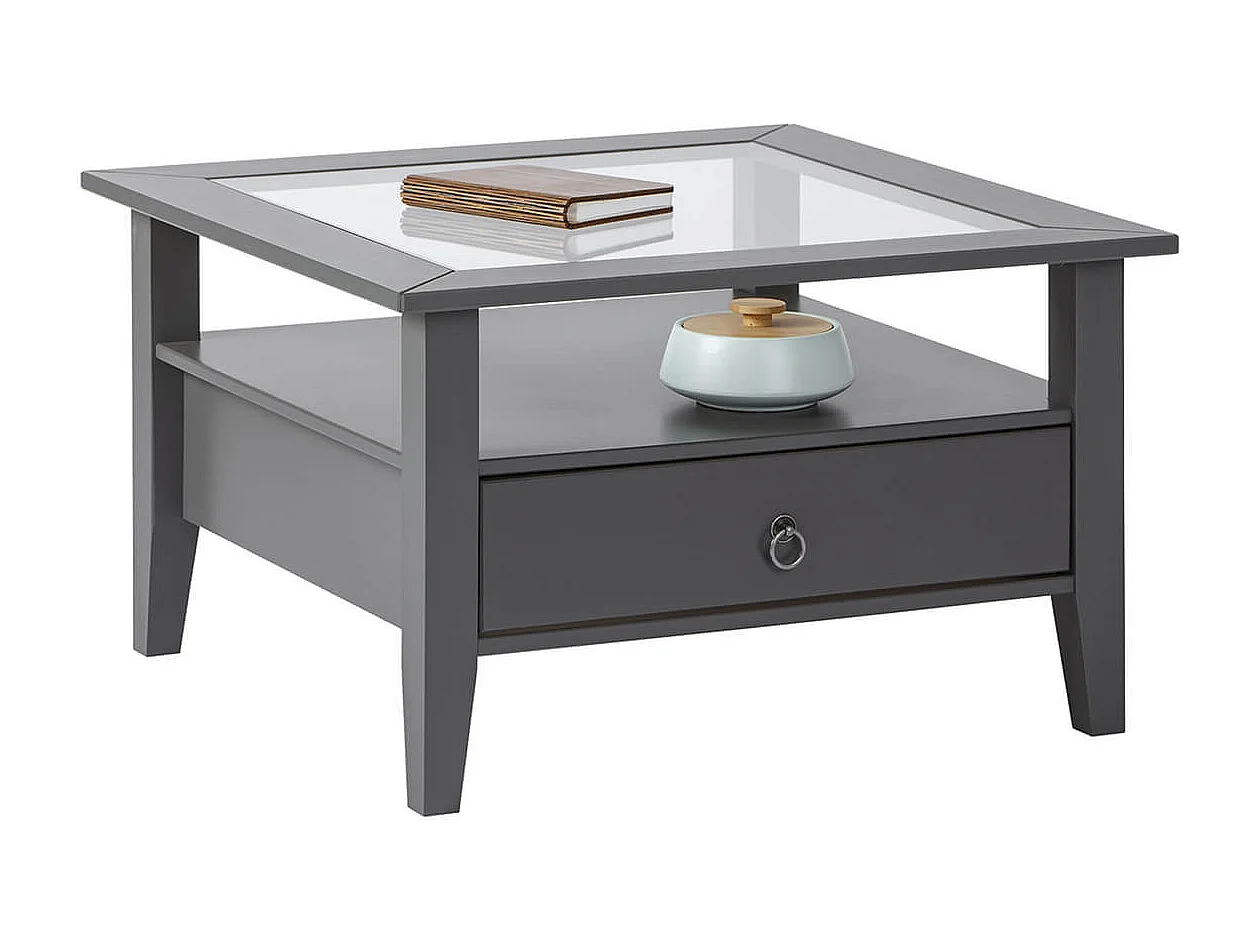 MELINA - Table Basse Carrée Bois Massif Laqué  Gris