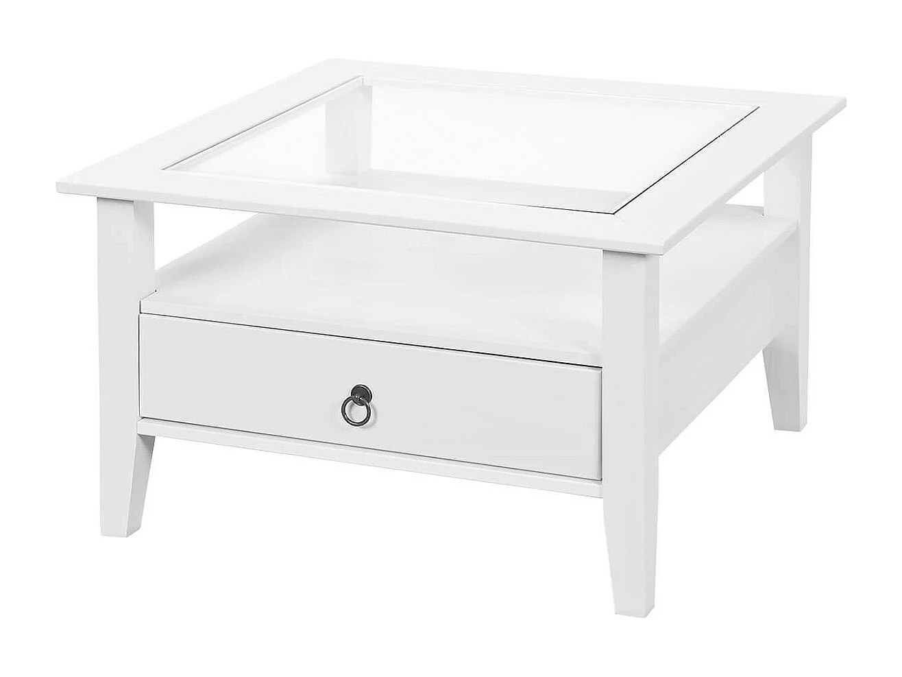 NATUR - Table Basse Carrée Bois Massif Vernis Blanc et Verre