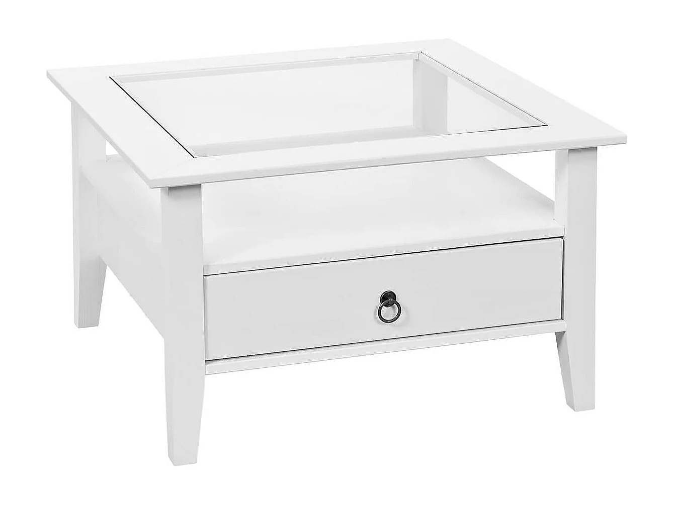 NATUR - Table Basse Carrée Bois Massif Vernis Blanc et Verre