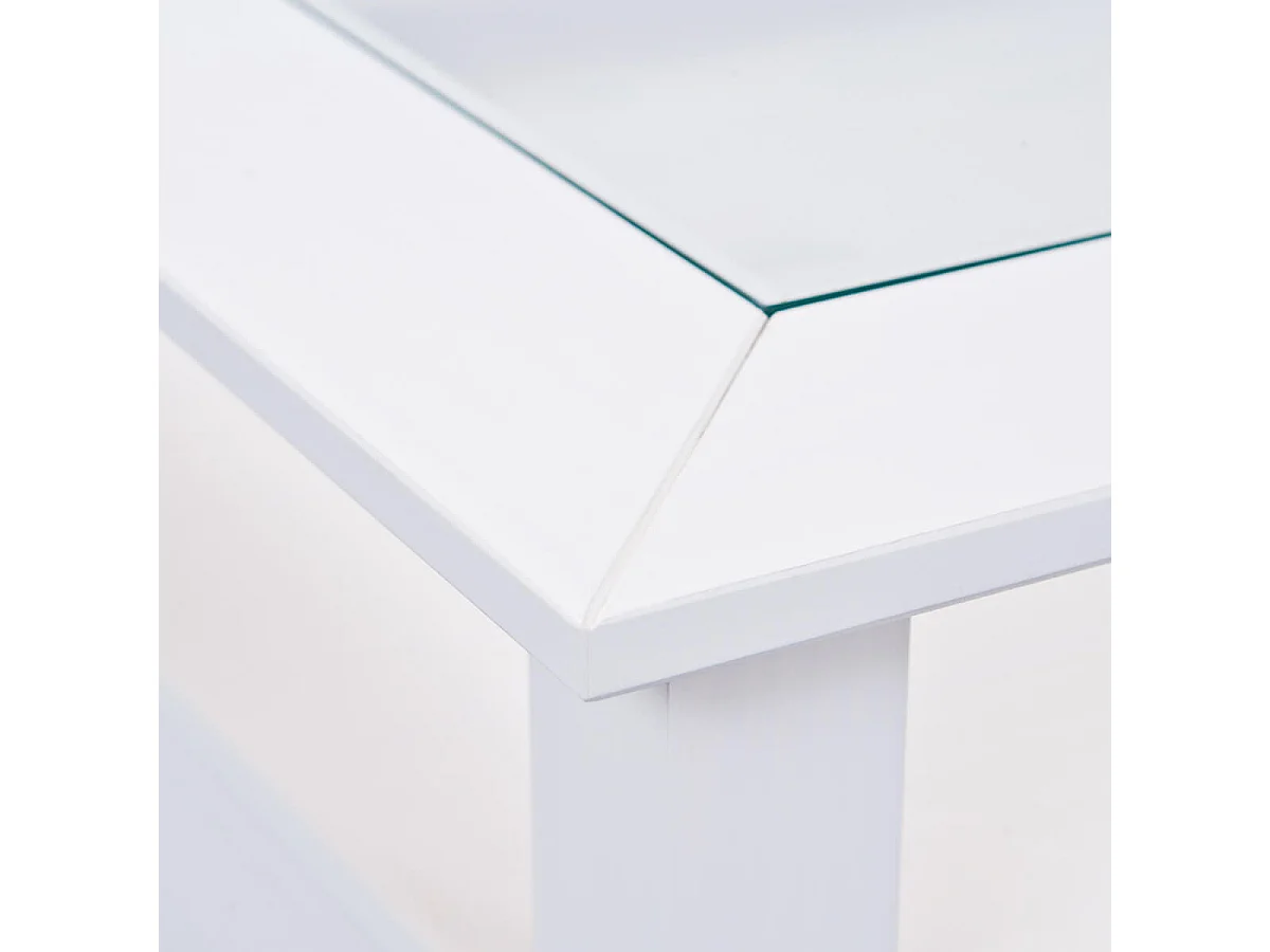 NATUR - Table Basse Carrée Bois Massif Vernis Blanc et Verre