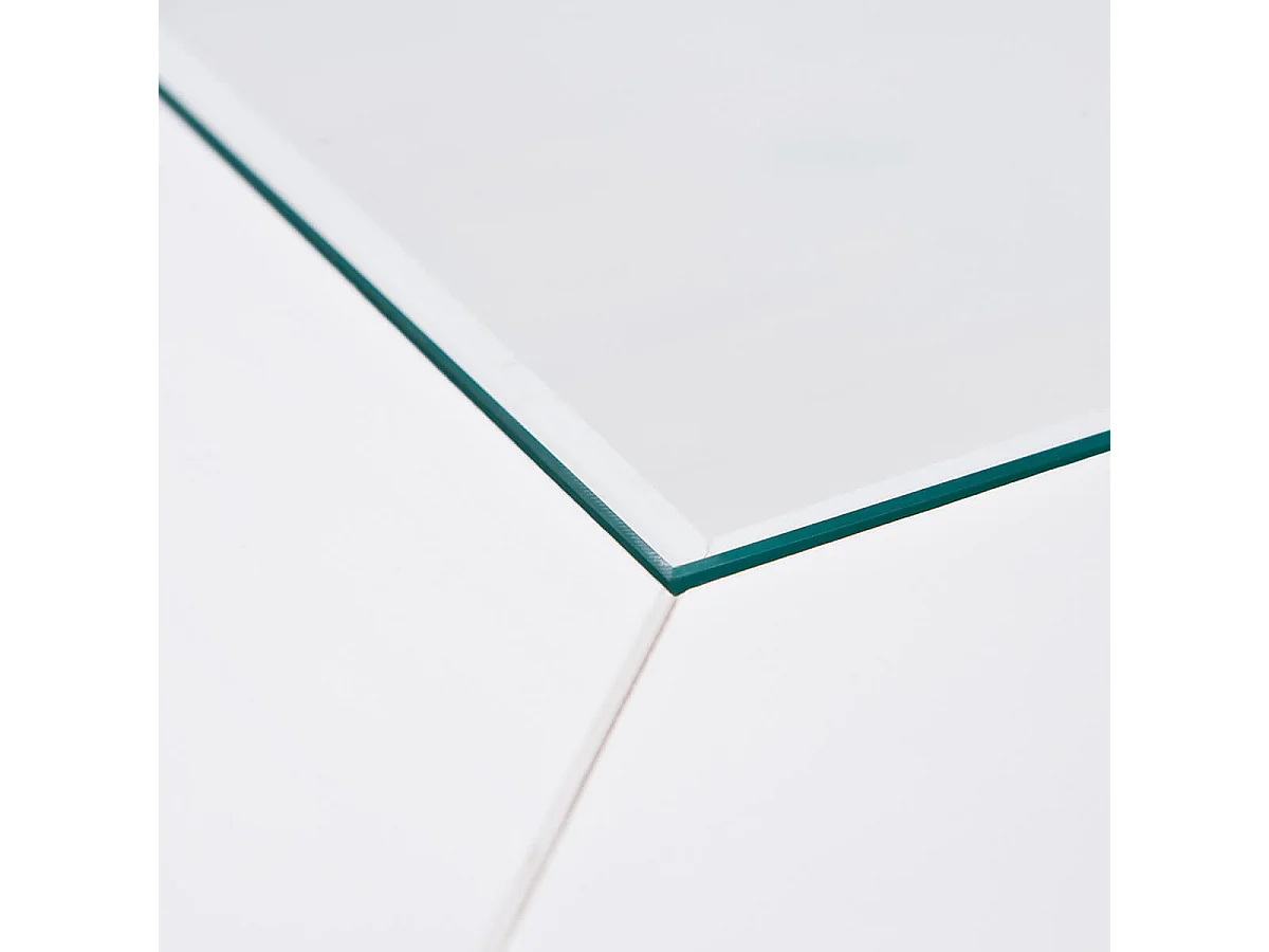 NATUR - Table Basse Carrée Bois Massif Vernis Blanc et Verre