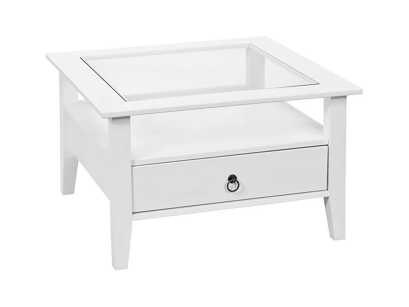 NATUR - Table Basse Carrée Bois Massif Vernis Blanc et Verre