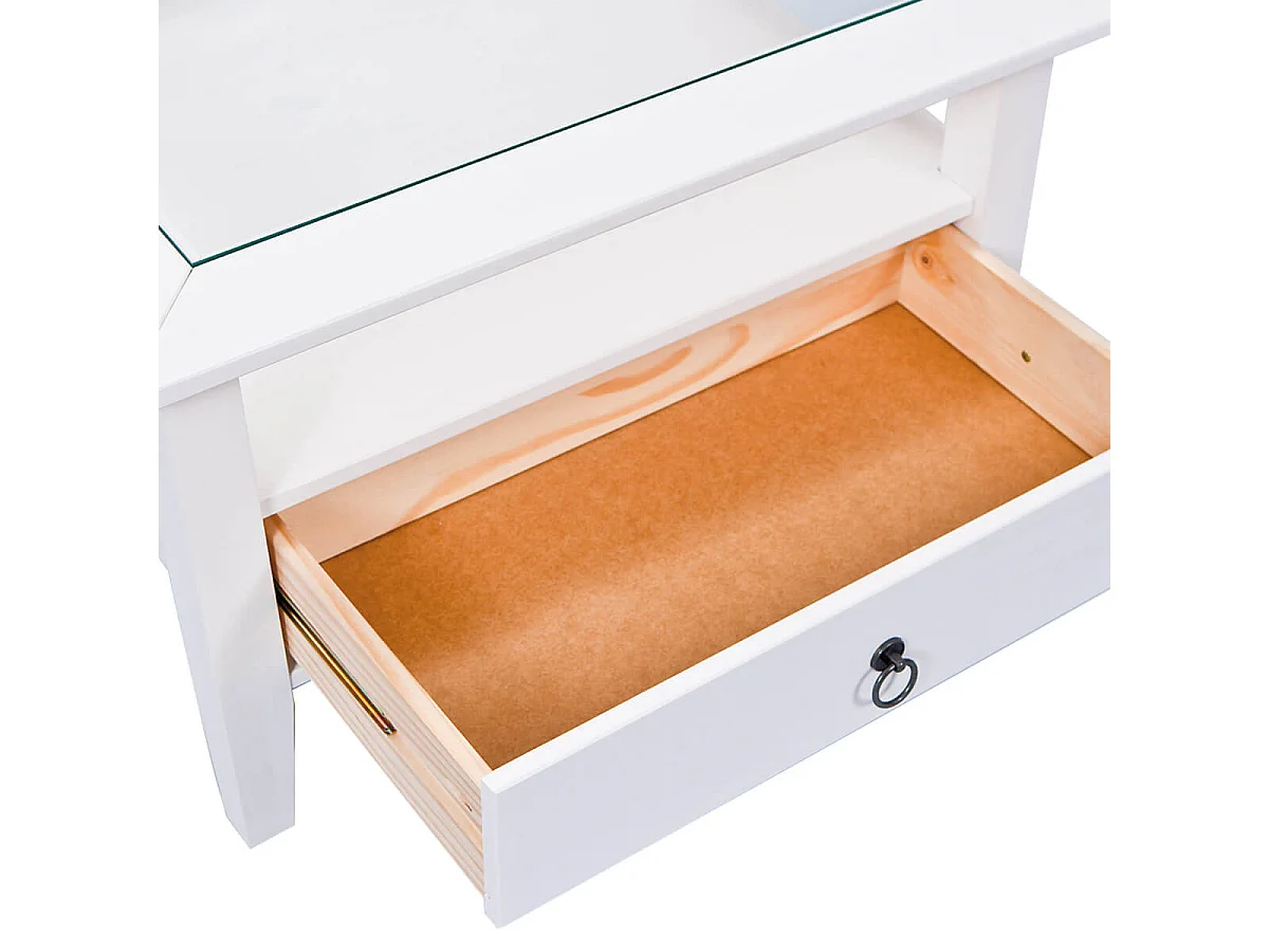 NATUR - Table Basse Carrée Bois Massif Vernis Blanc et Verre