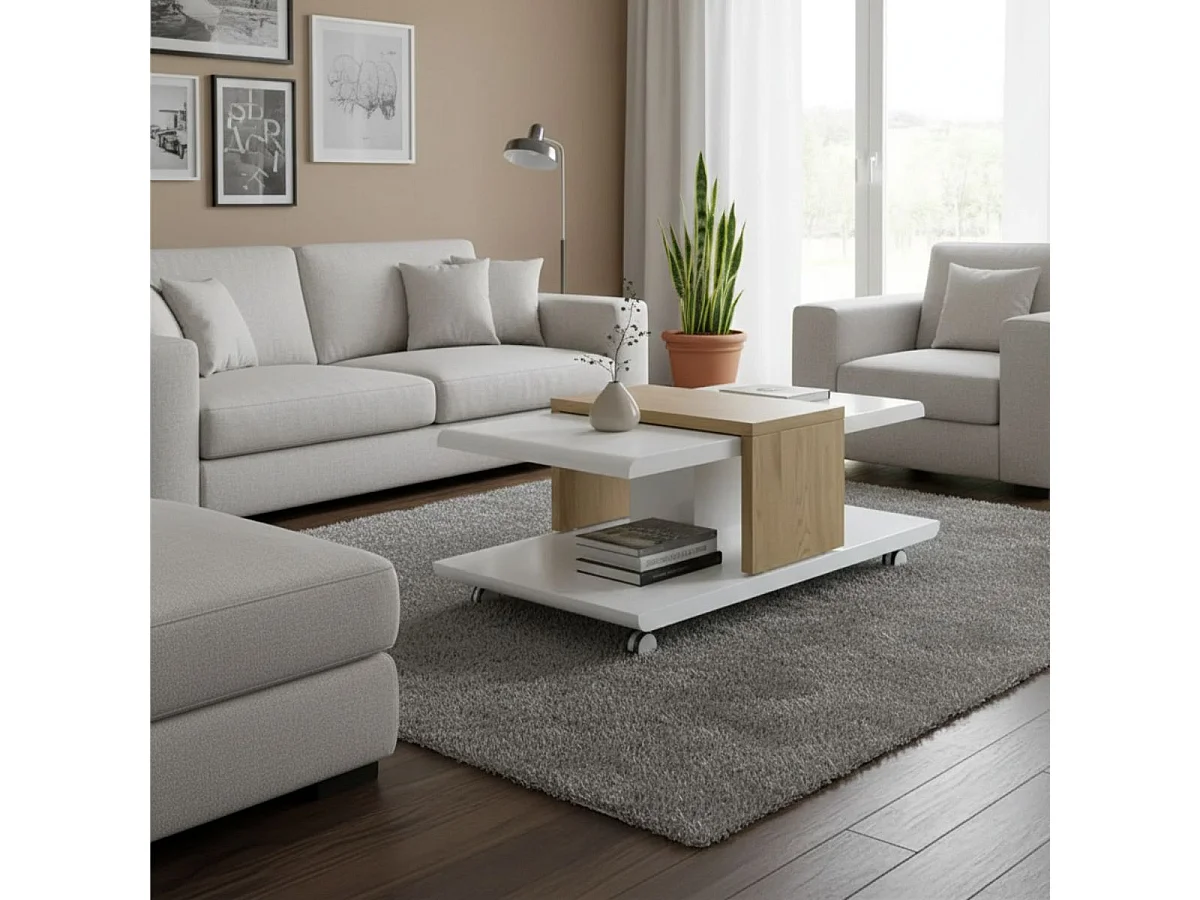 JODOK - Table Basse Blanche et Bois