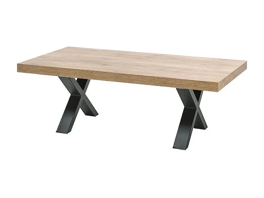 NILLA - Table Basse Aspect Bois Piètement X Métal Poudré Noir