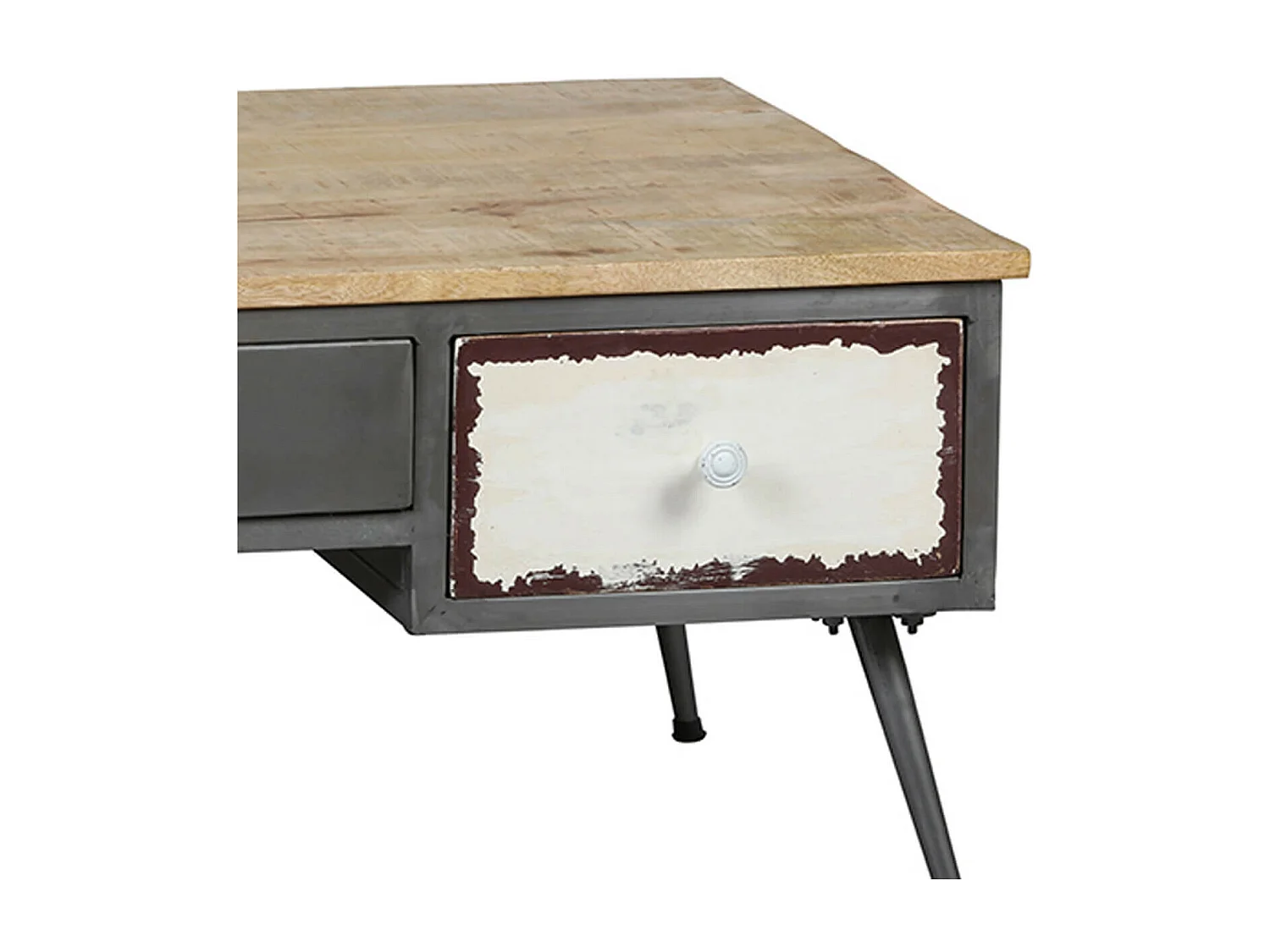 STAHL - Table Basse 3 Tiroirs Structure en Métal Plateau en Bois