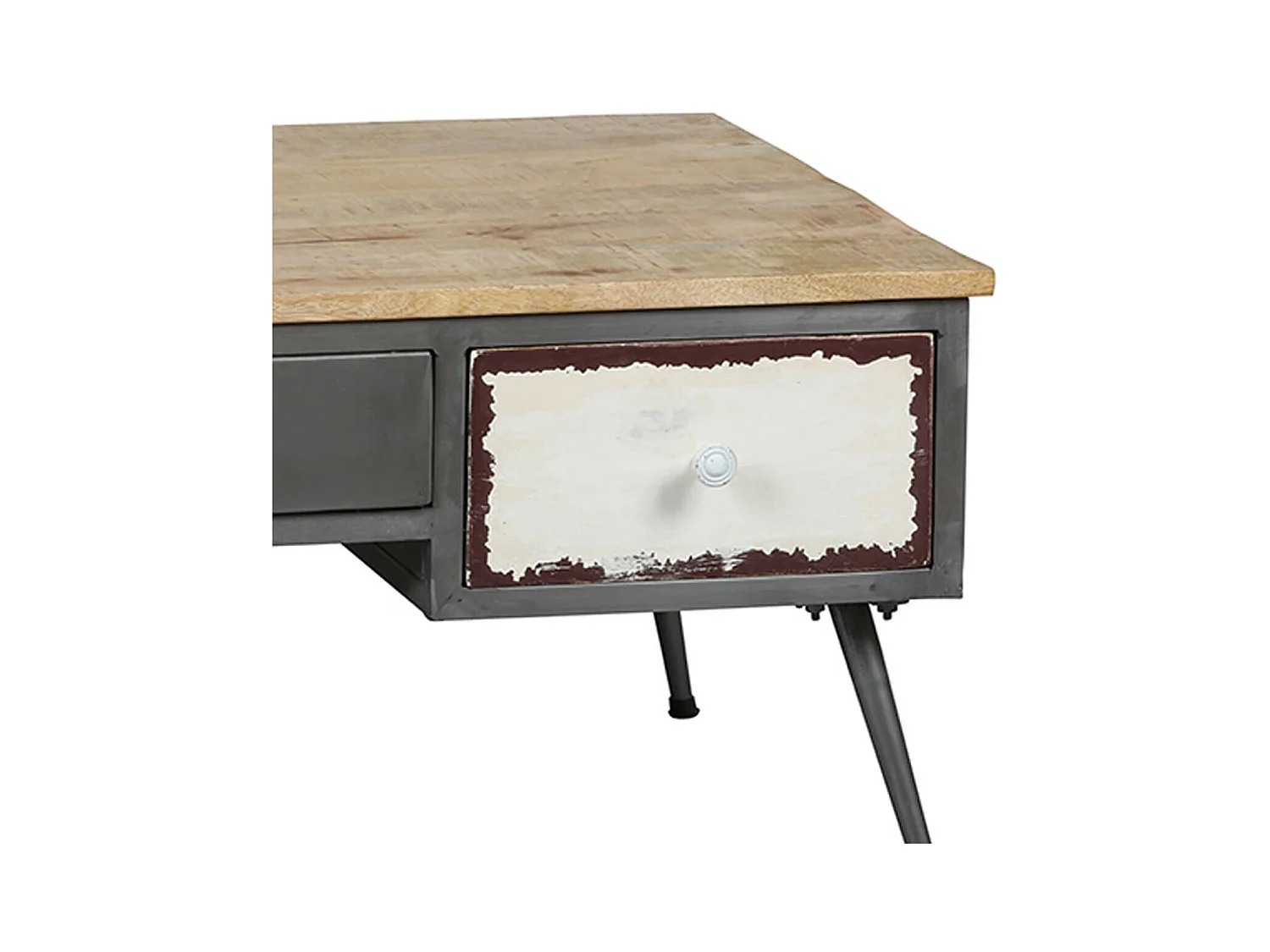 STAHL - Table Basse 3 Tiroirs Structure en Métal Plateau en Bois