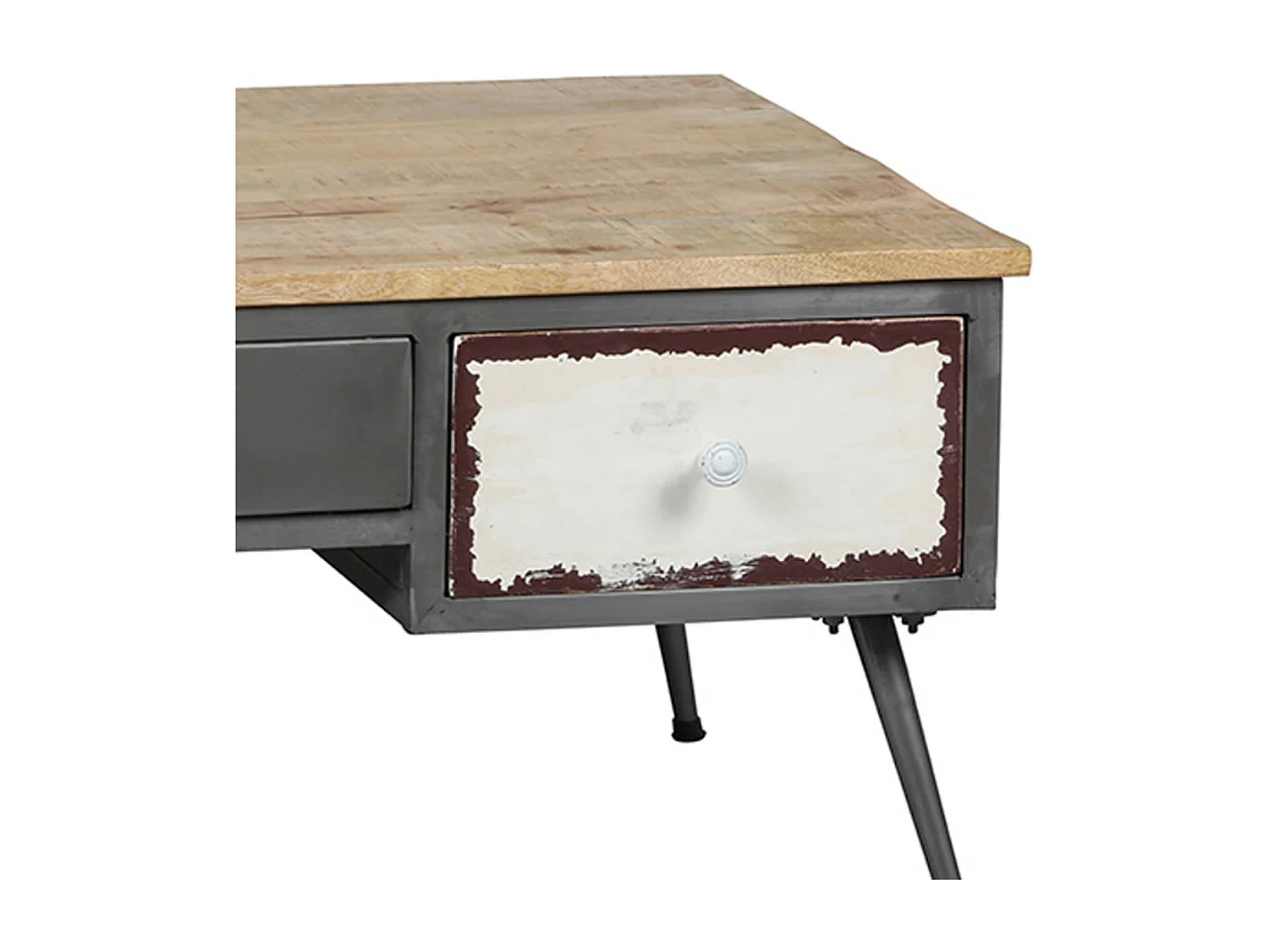 STAHL - Table Basse 3 Tiroirs Structure en Métal Plateau en Bois