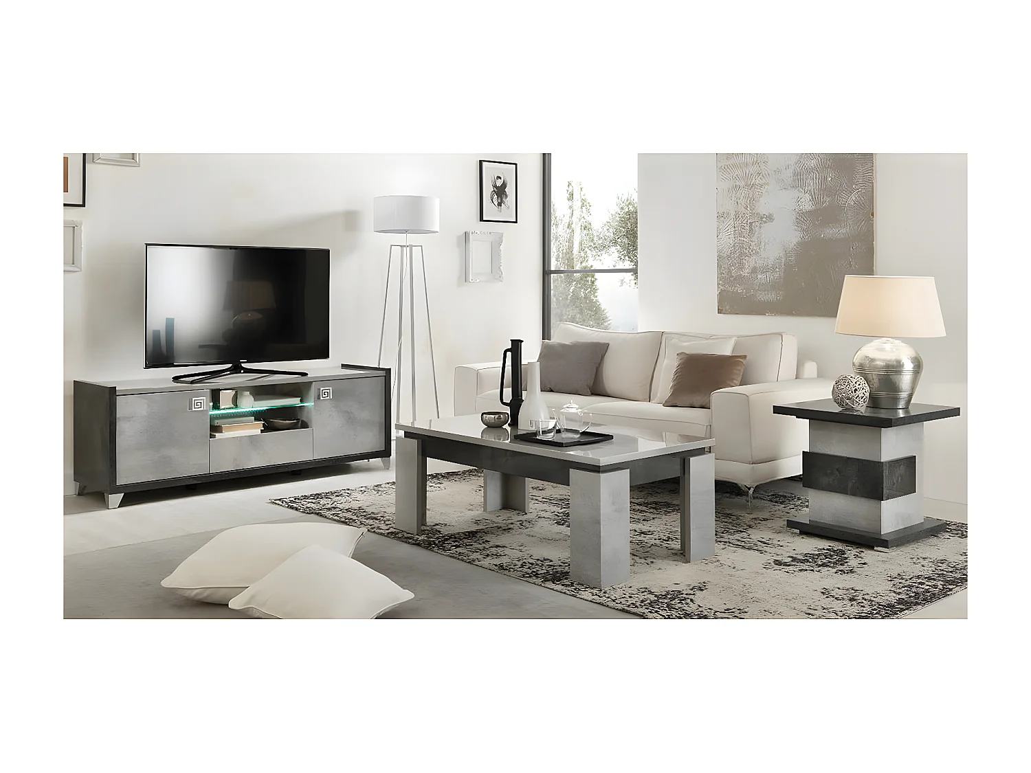 HOFFMAN - Table Basse à 4 Pieds Gris Aspect Pierre