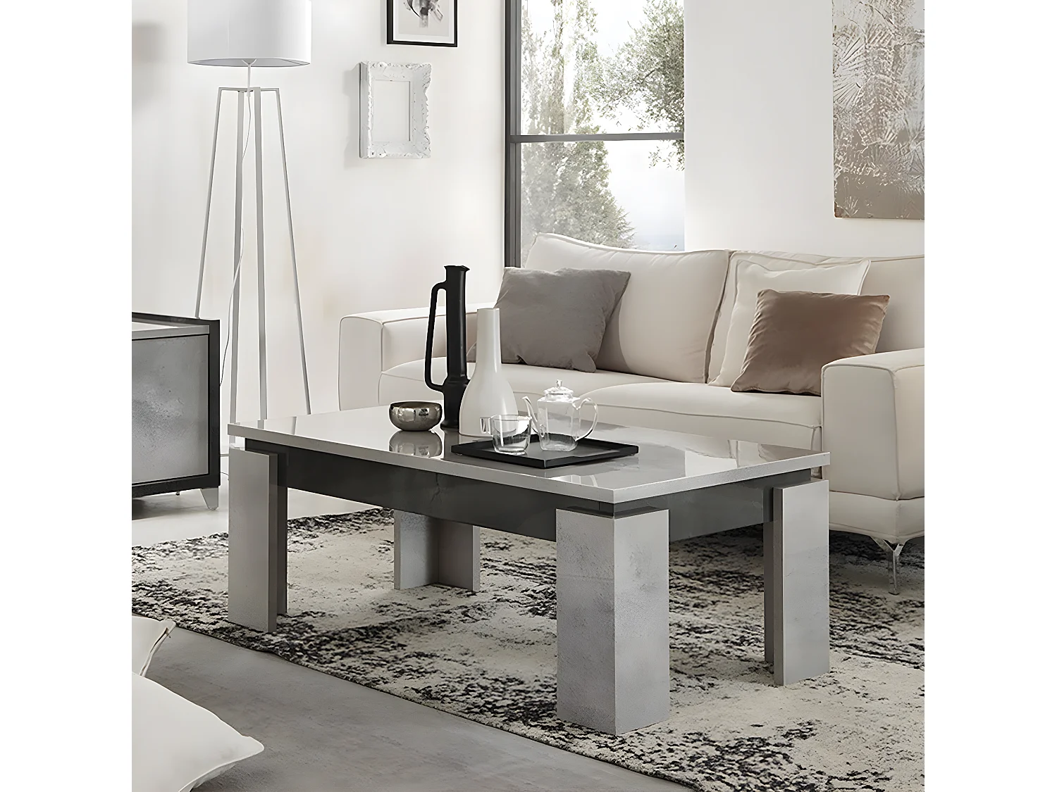 HOFFMAN - Table Basse à 4 Pieds Gris Aspect Pierre