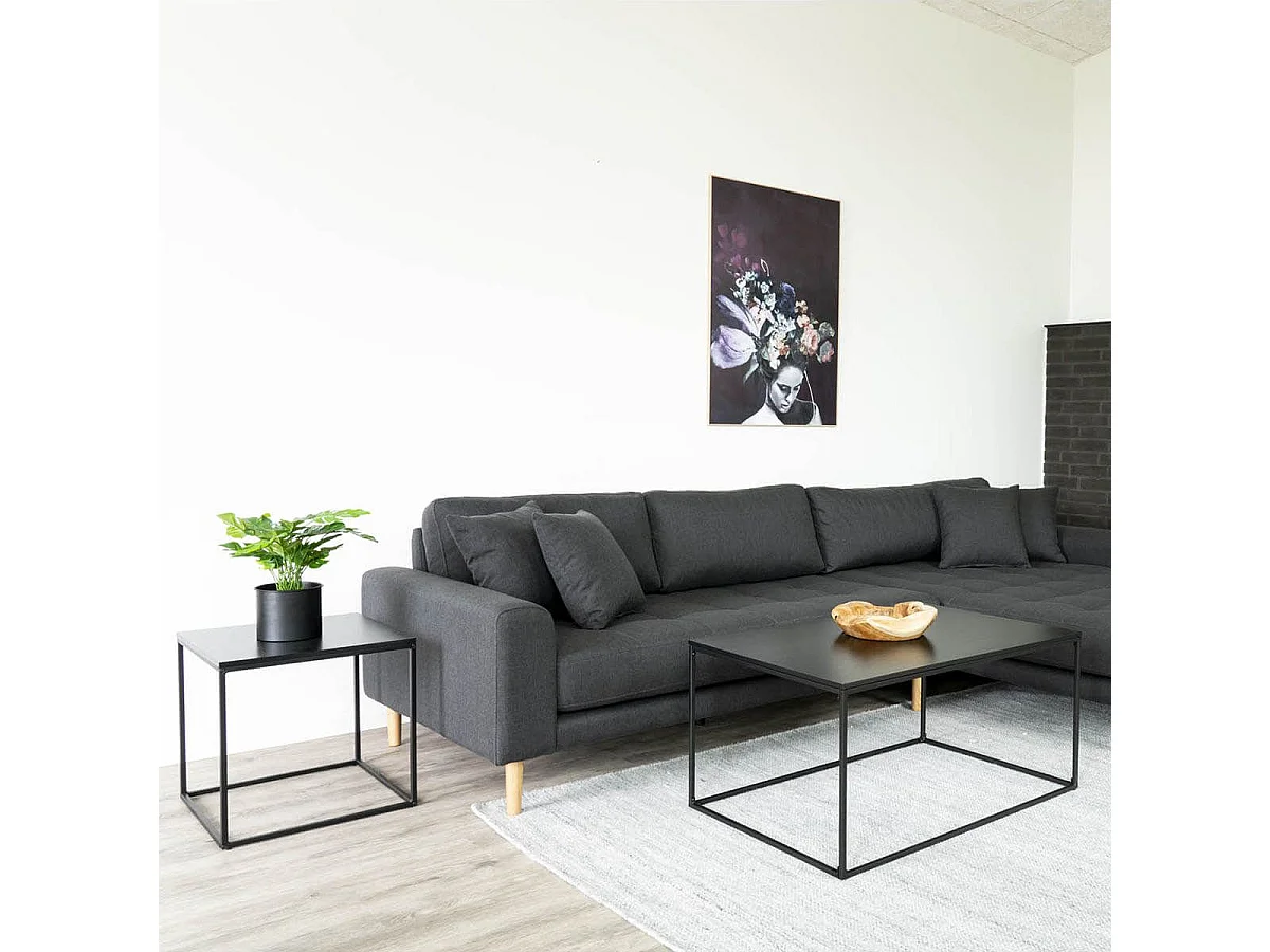 HARALD - Table Basse Acier et Plateau Aspect Bois Noir