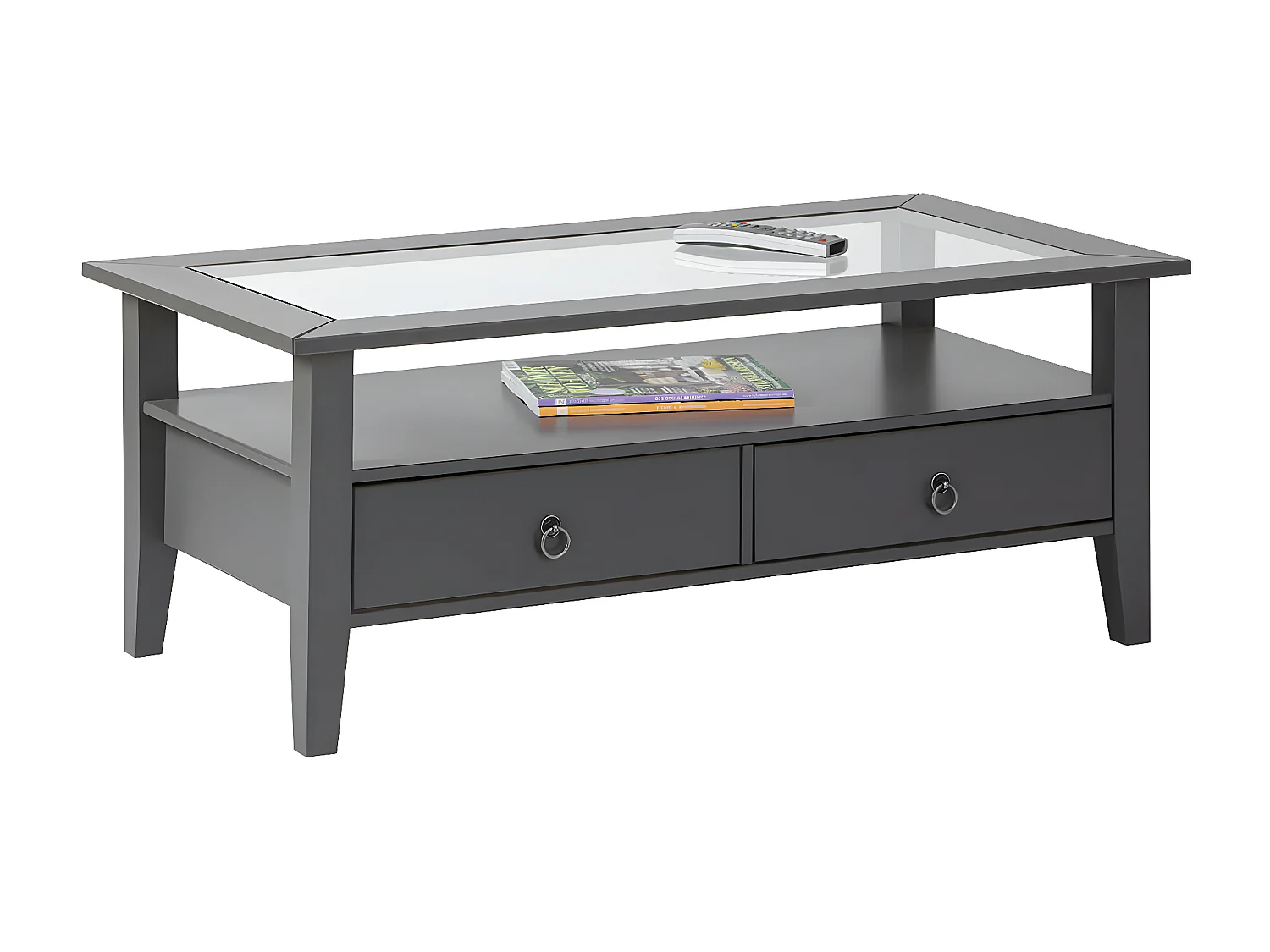 MELINA - Table Basse Rectangulaire Bois Massif Laqué Gris