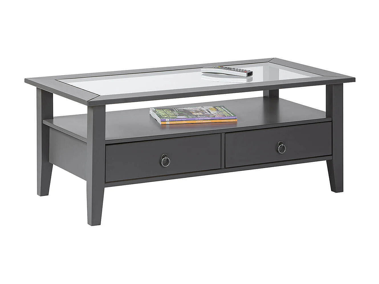 MELINA - Table Basse Rectangulaire Bois Massif Laqué Gris