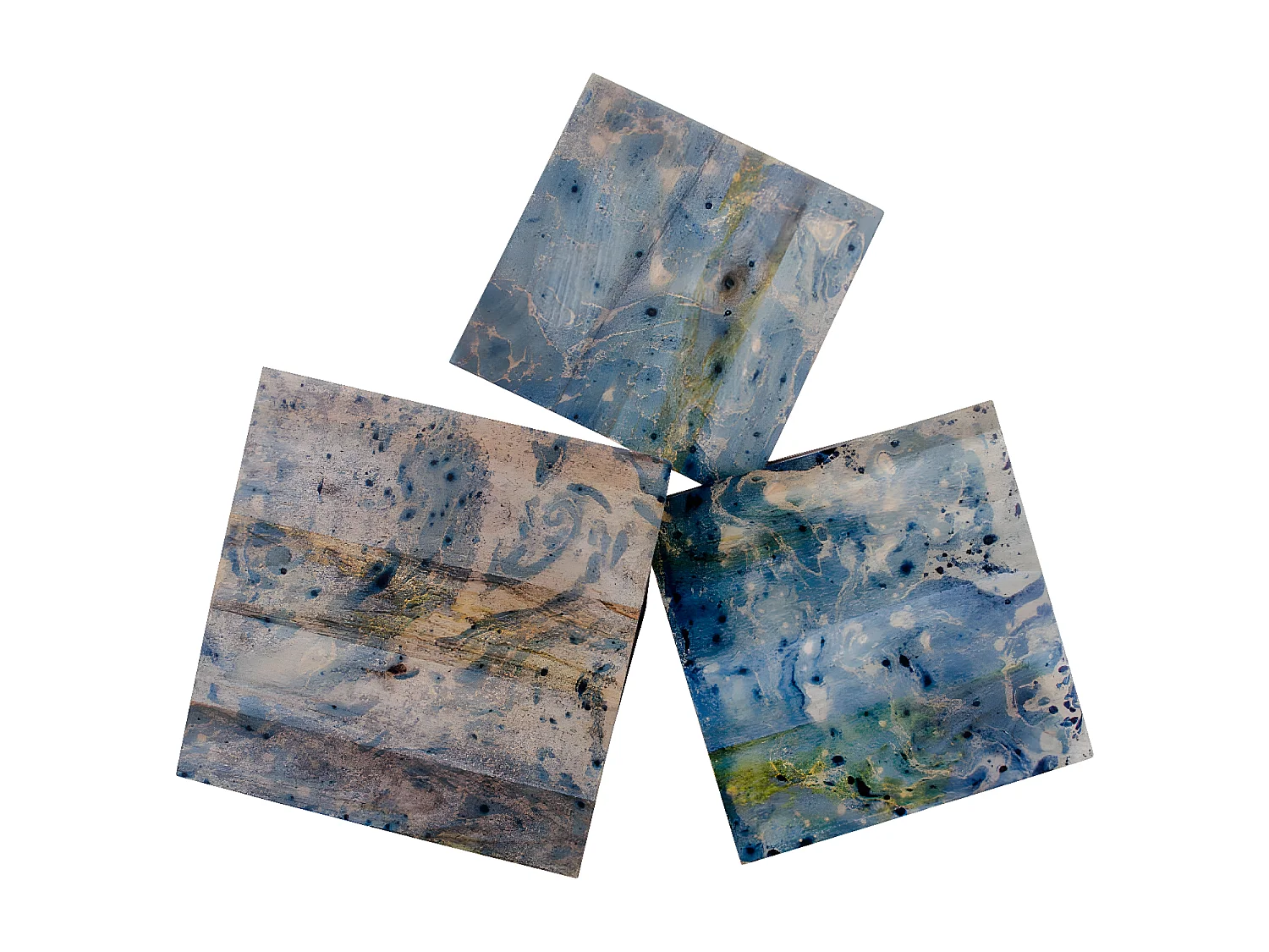 ERLING - Lot de 3 Tables Basses Acier et Effet Marbre Bleu