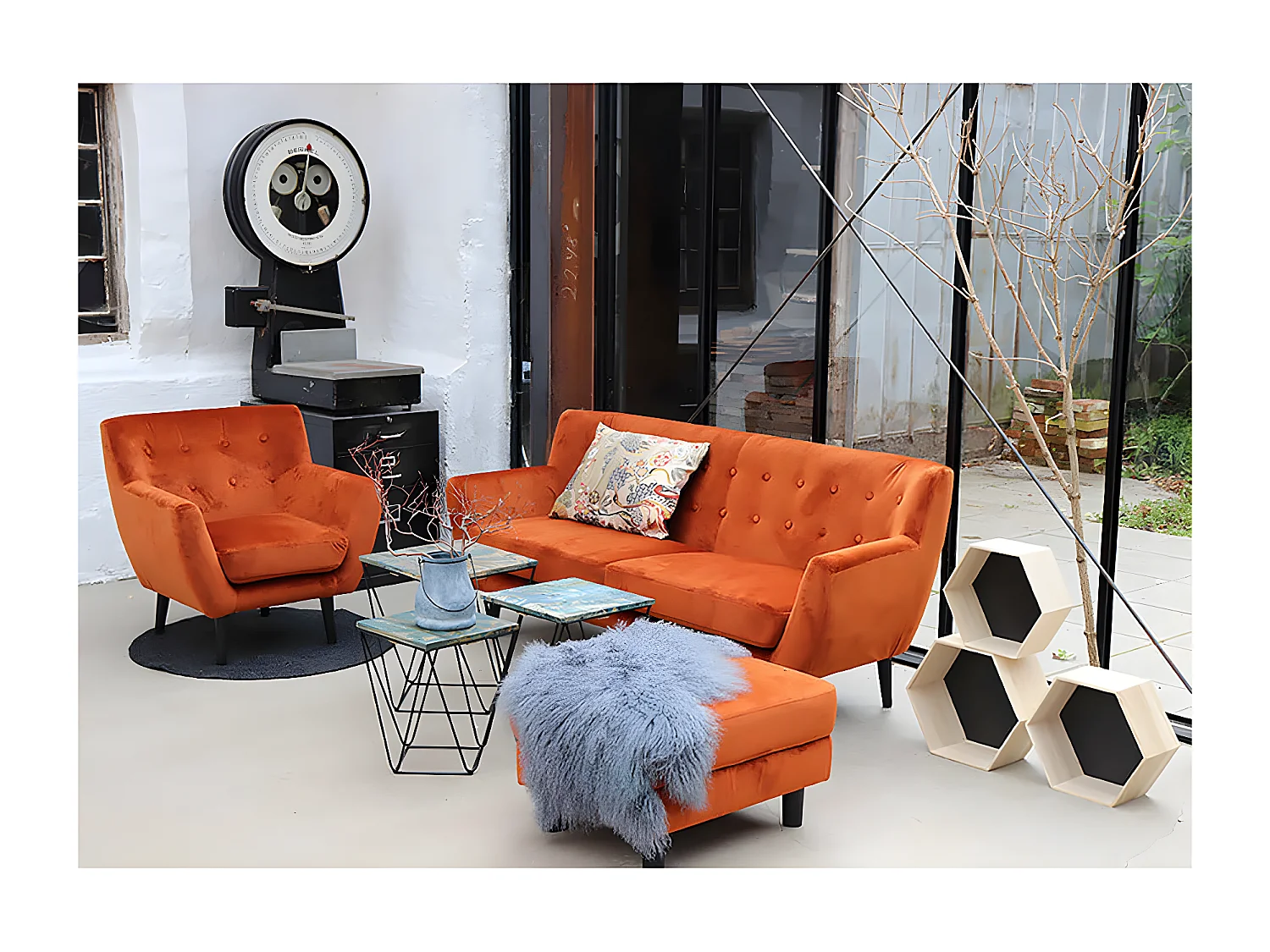 ERLING - Lot de 3 Tables Basses Acier et Effet Marbre Bleu