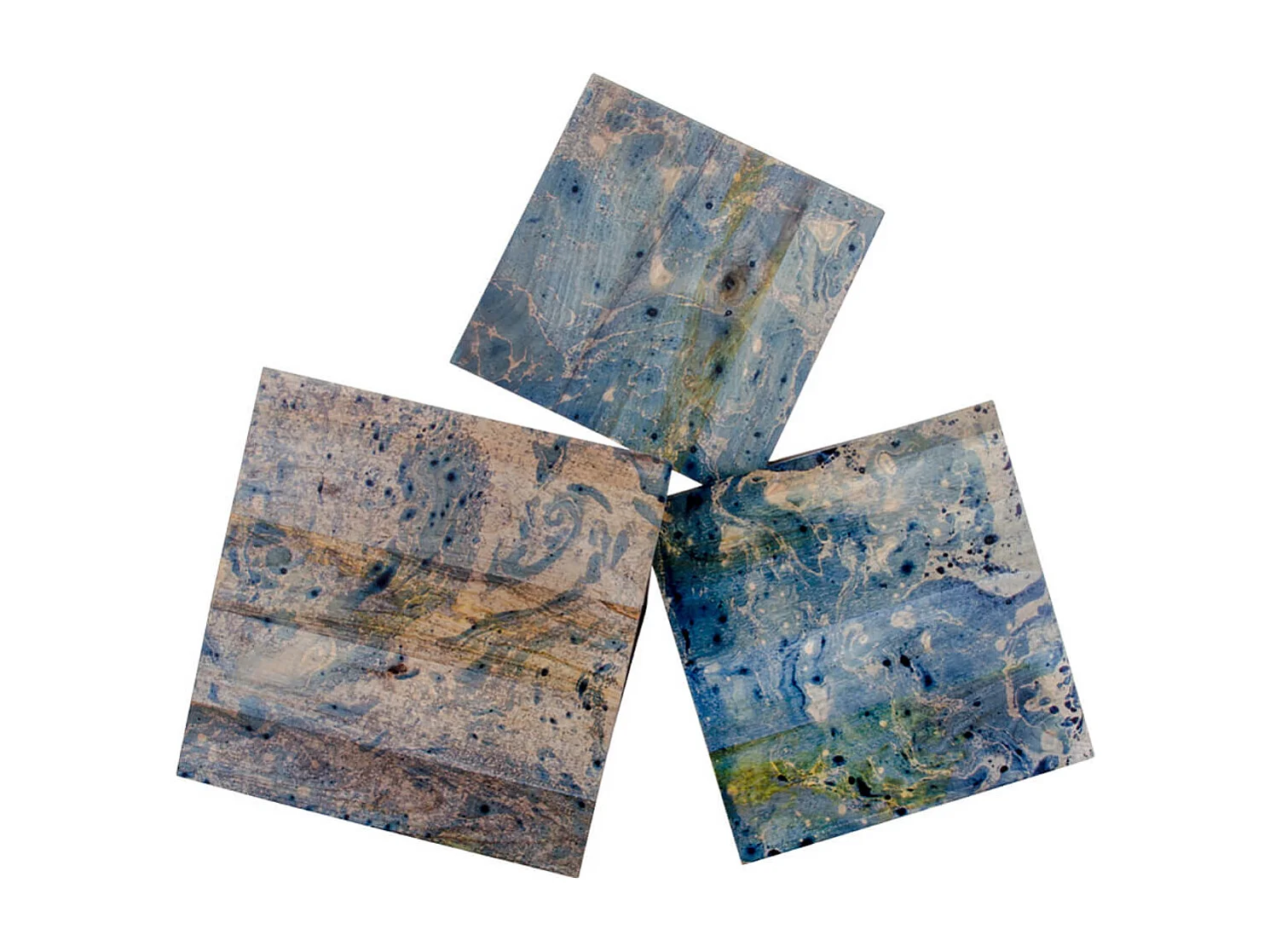 ERLING - Lot de 3 Tables Basses Acier et Effet Marbre Bleu