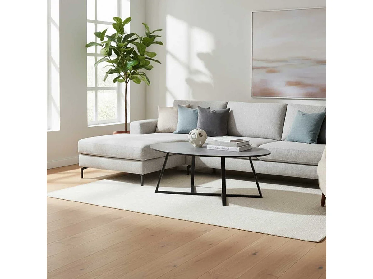 KERIA - Table Basse Ovale Aspect Céramique Grise