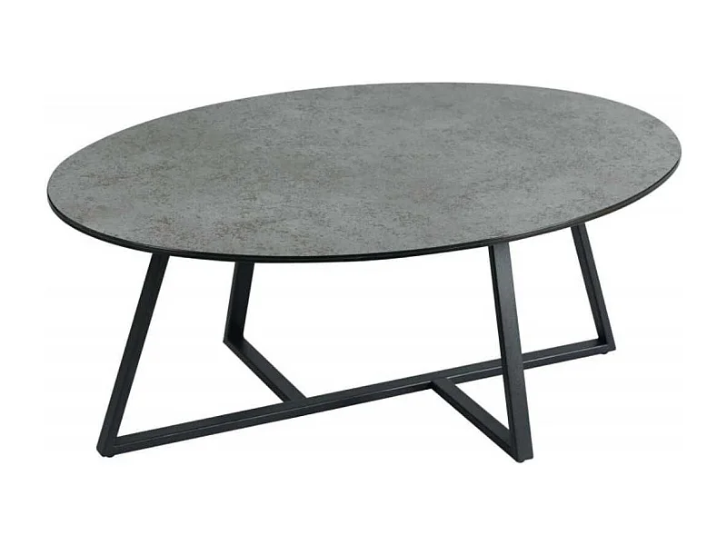 KERIA - Table Basse Ovale Aspect Céramique Grise