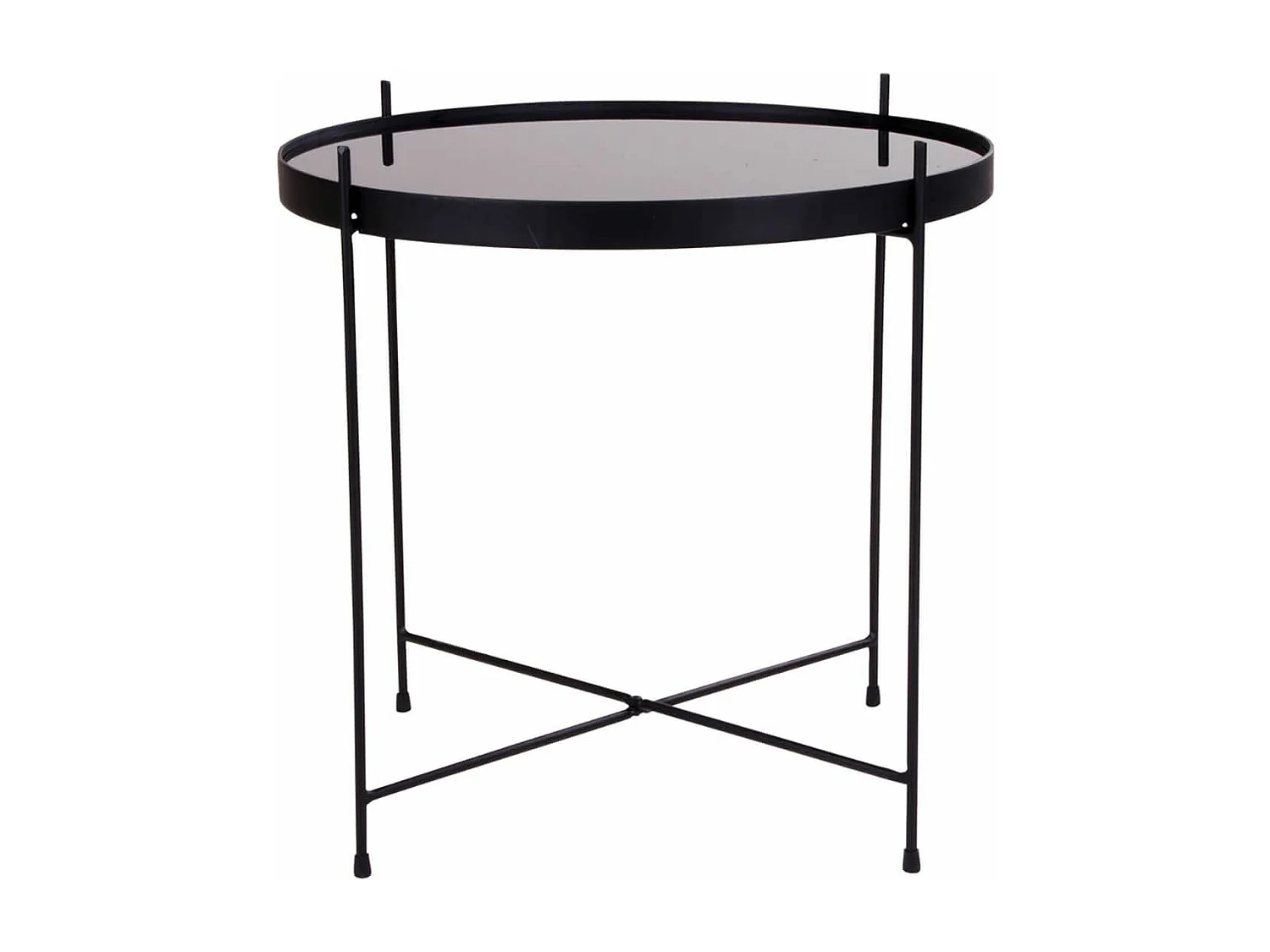 MEOLO - Table Basse Ronde Ø48cm Acier Noir et Plateau Verre