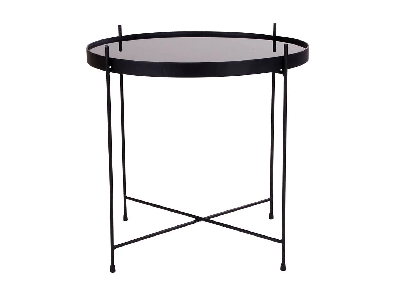 MEOLO - Table Basse Ronde Ø48cm Acier Noir et Plateau Verre