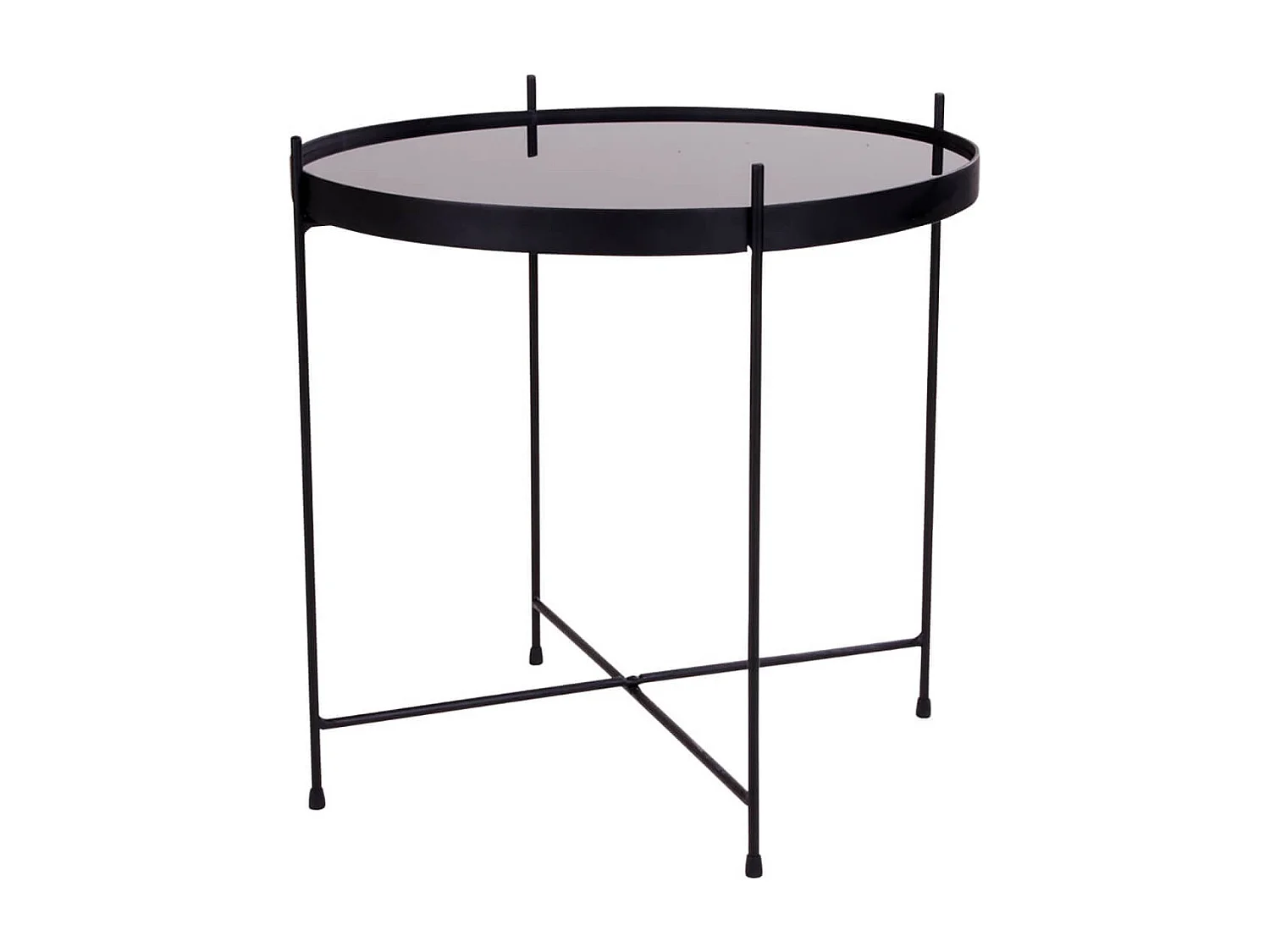 MEOLO - Table Basse Ronde Ø48cm Acier Noir et Plateau Verre