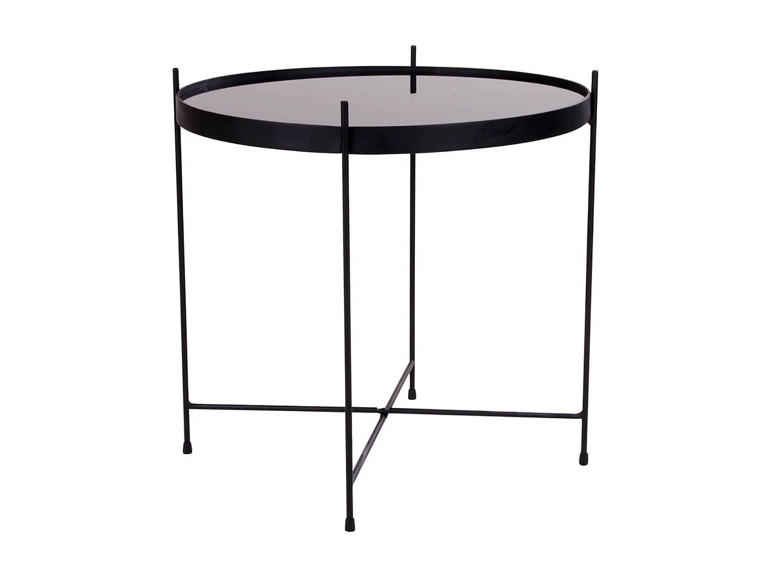MEOLO - Table Basse Ronde Ø48cm Acier Noir et Plateau Verre
