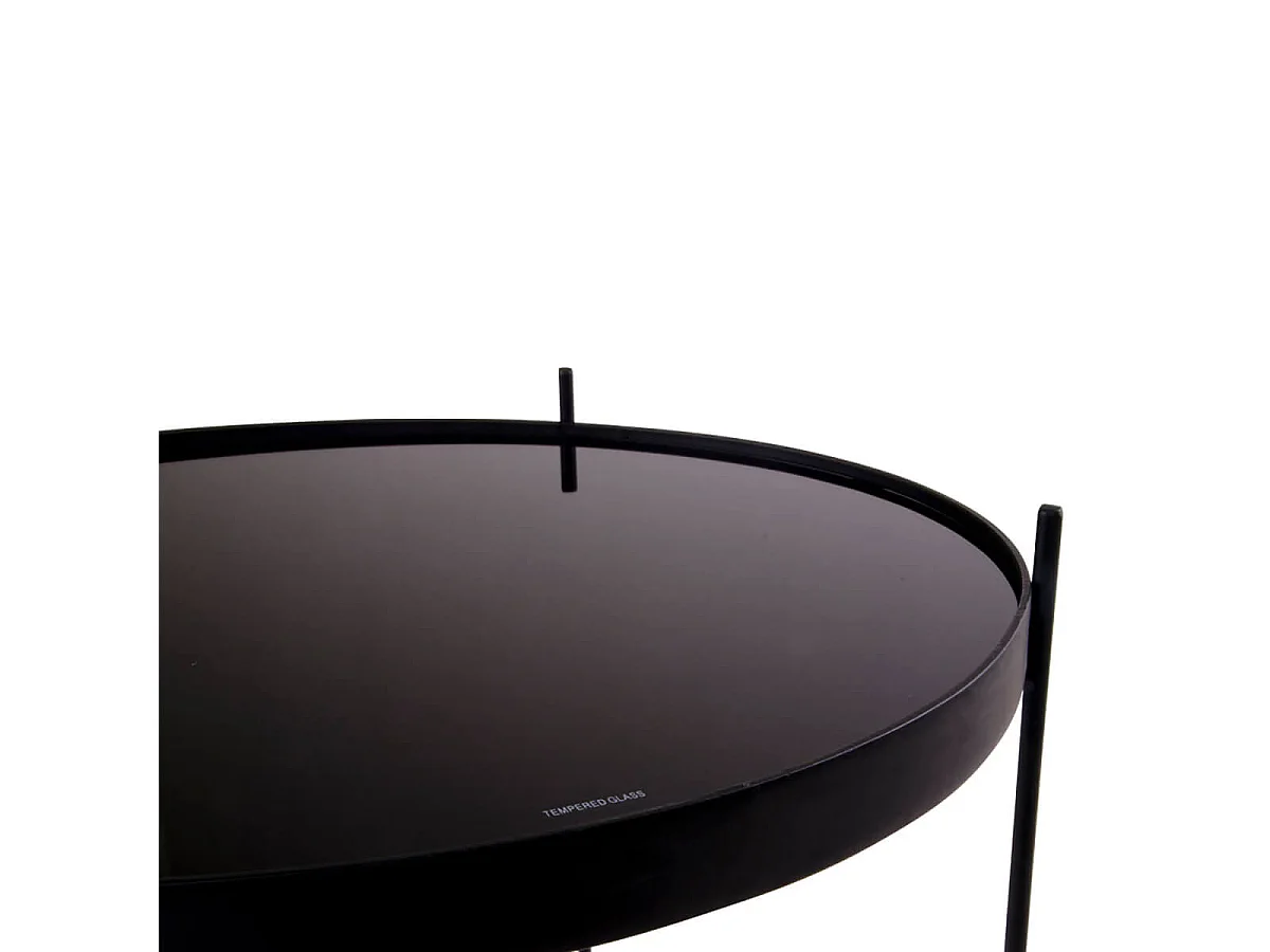 MEOLO - Table Basse Ronde Ø48cm Acier Noir et Plateau Verre