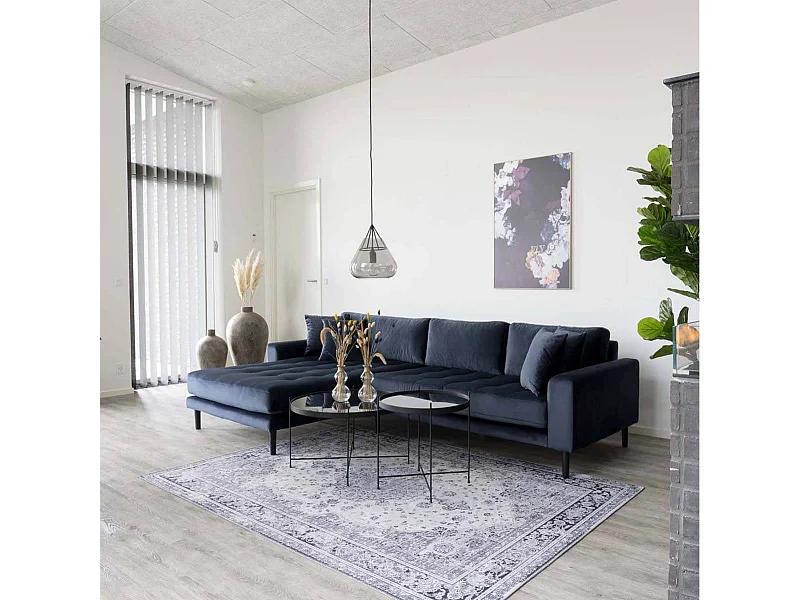 MEOLO - Table Basse Ronde Ø48cm Acier Noir et Plateau Verre