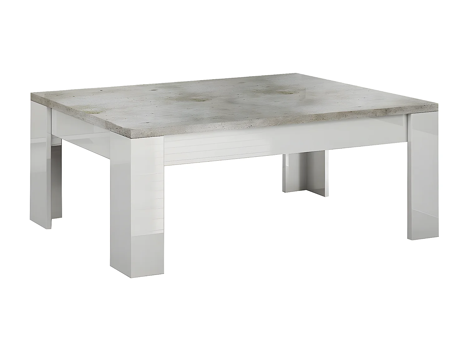 LYNDA - Table Basse Rectangulaire Laqué Blanc et Gris Béton