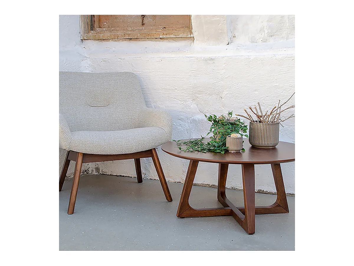 LYNGBY - Table Basse Ronde Ø75cm MDF Placage Noyer