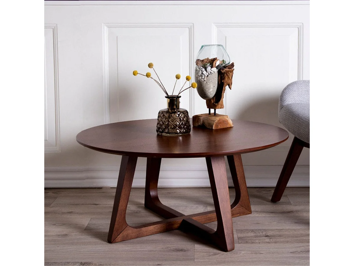 LYNGBY - Table Basse Ronde Ø75cm MDF Placage Noyer