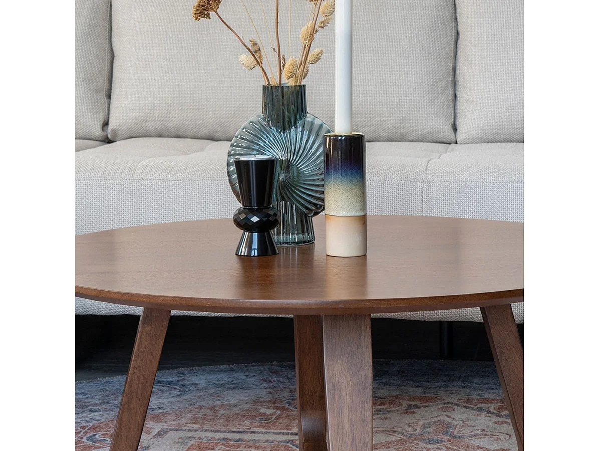 LYNGBY - Table Basse Ronde Ø75cm MDF Placage Noyer