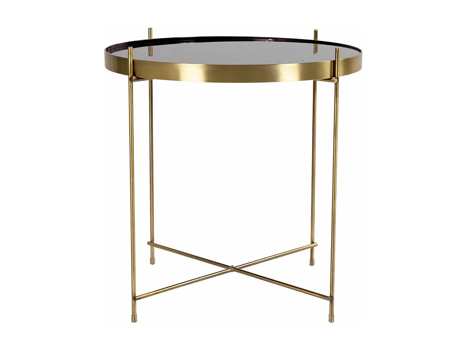 MEOLO - Table Basse Ronde Ø48cm Acier Doré et Plateau Verre