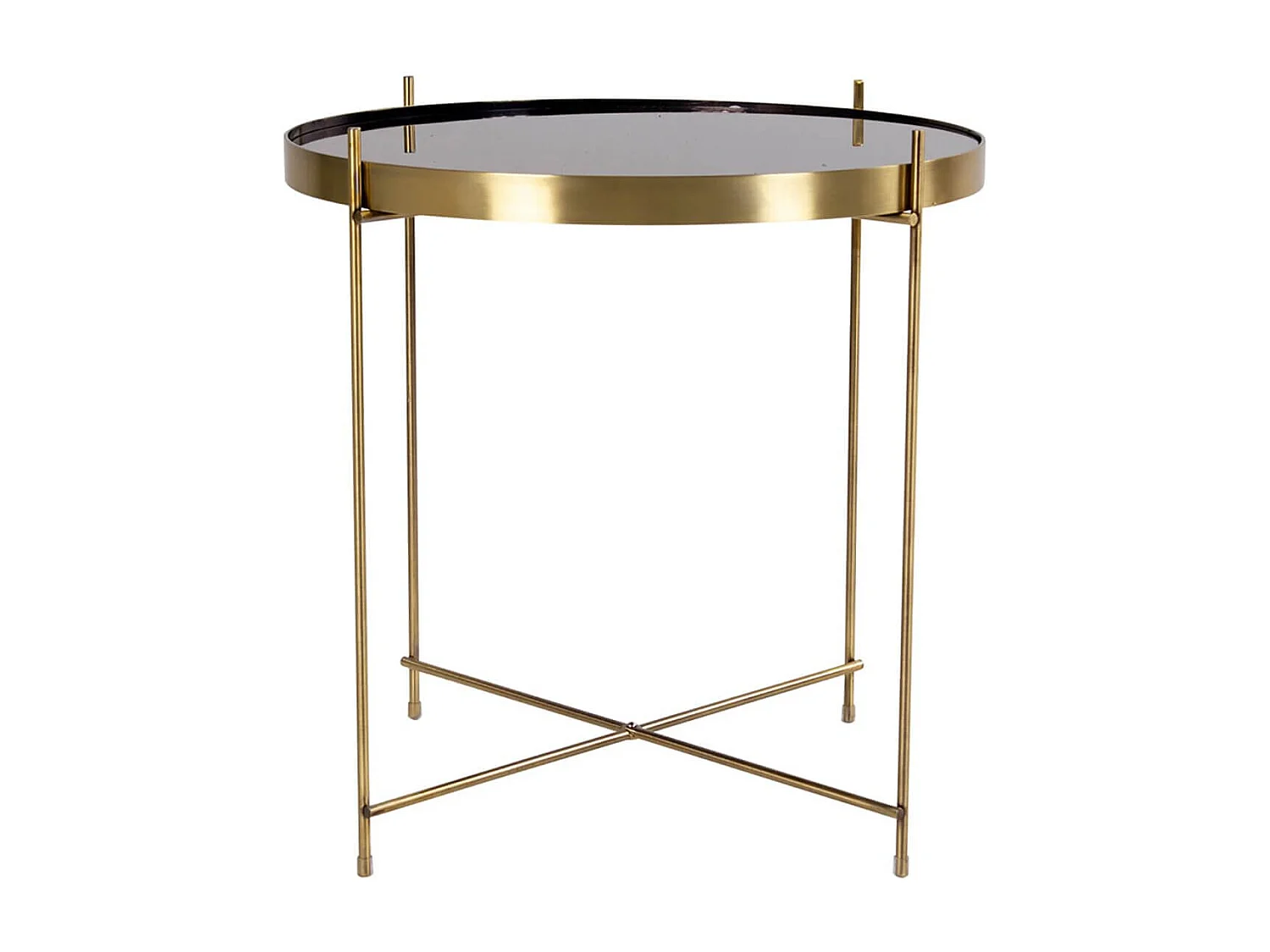 MEOLO - Table Basse Ronde Ø48cm Acier Doré et Plateau Verre
