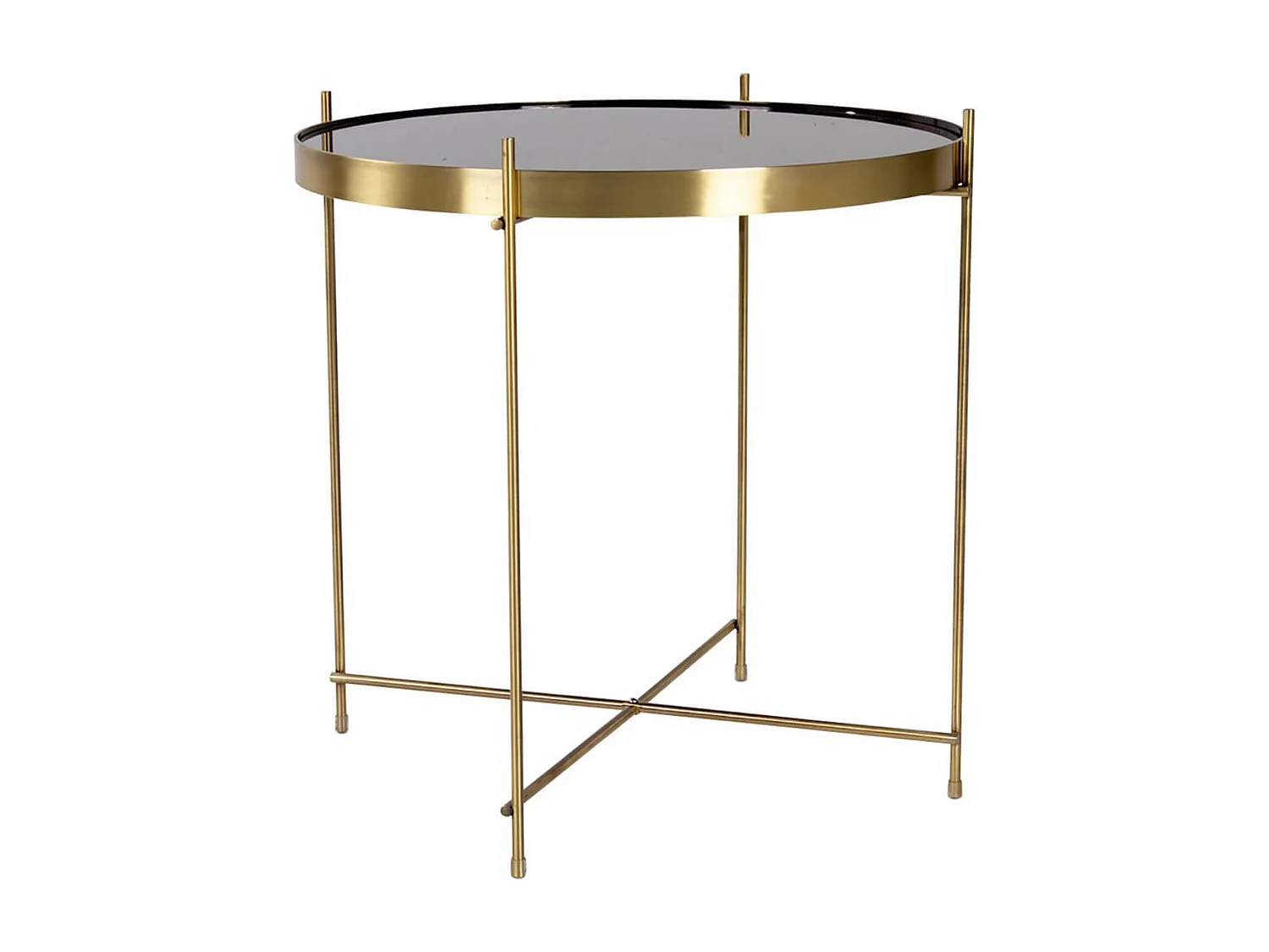 MEOLO - Table Basse Ronde Ø48cm Acier Doré et Plateau Verre