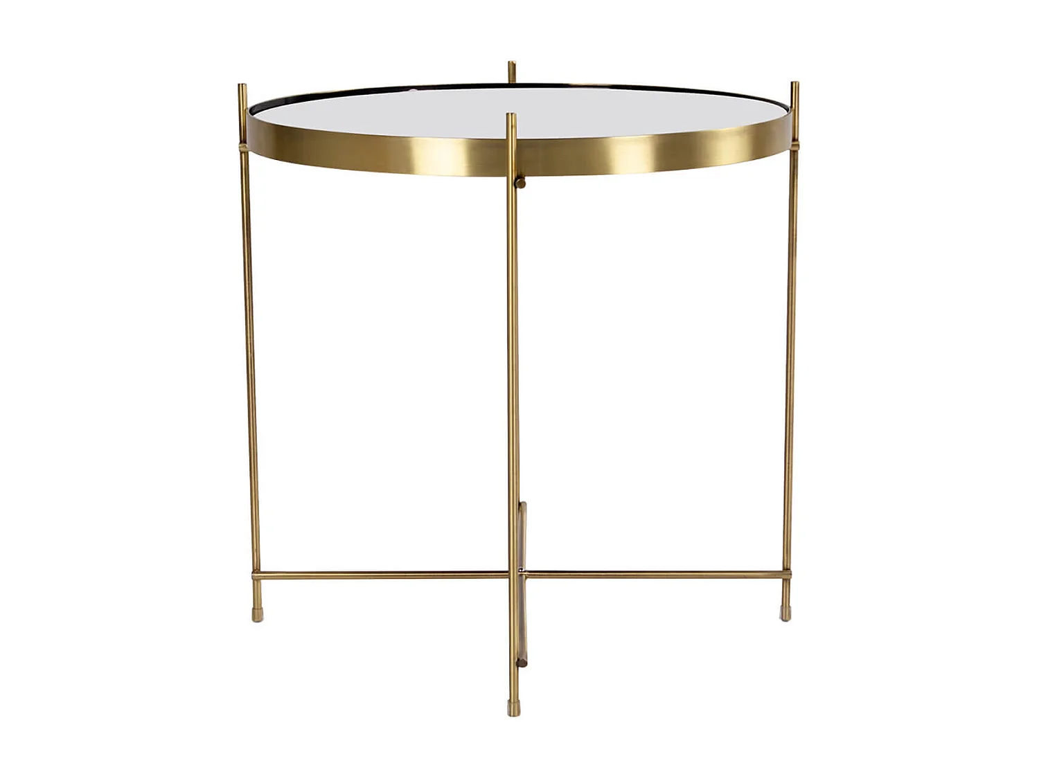 MEOLO - Table Basse Ronde Ø48cm Acier Doré et Plateau Verre