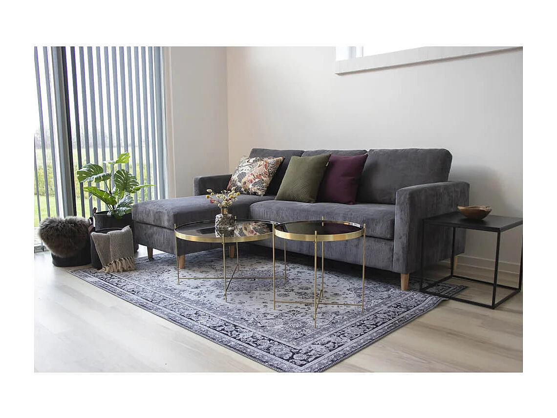 MEOLO - Table Basse Ronde Ø48cm Acier Doré et Plateau Verre