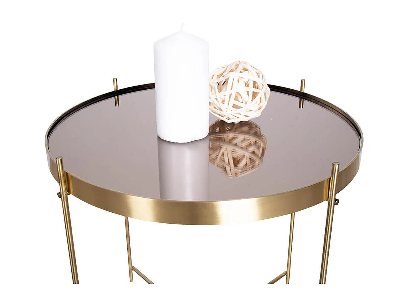 MEOLO - Table Basse Ronde Ø48cm Acier Doré et Plateau Verre